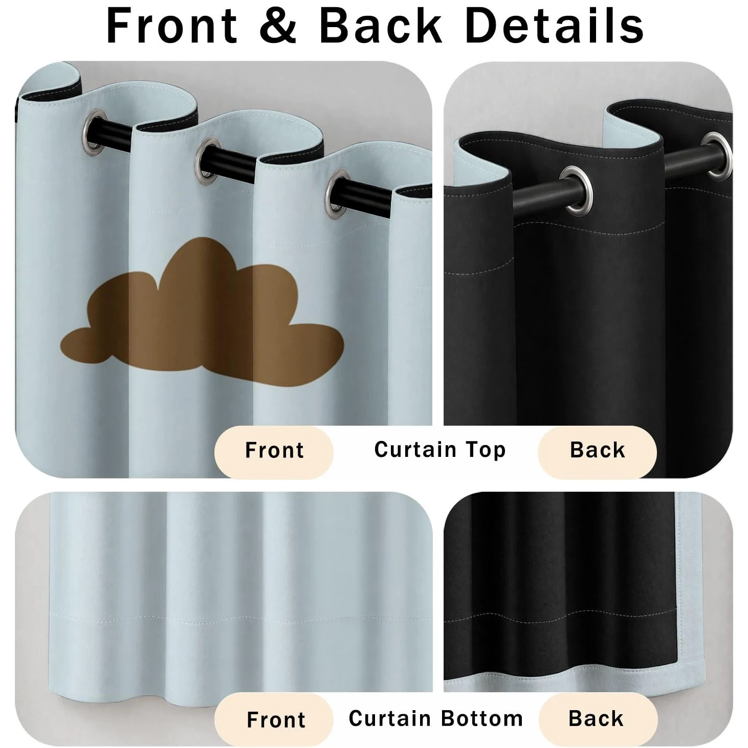 Rideau Occultant Géométrique Minimaliste Lot de 2 L 140 x H 220 cm Oiseaux Carreaux Nuages Rideaux Imprimés en Polyester à Oeillets Isolant Thermique Anti Froid pour Salon et Chambre d'enfant