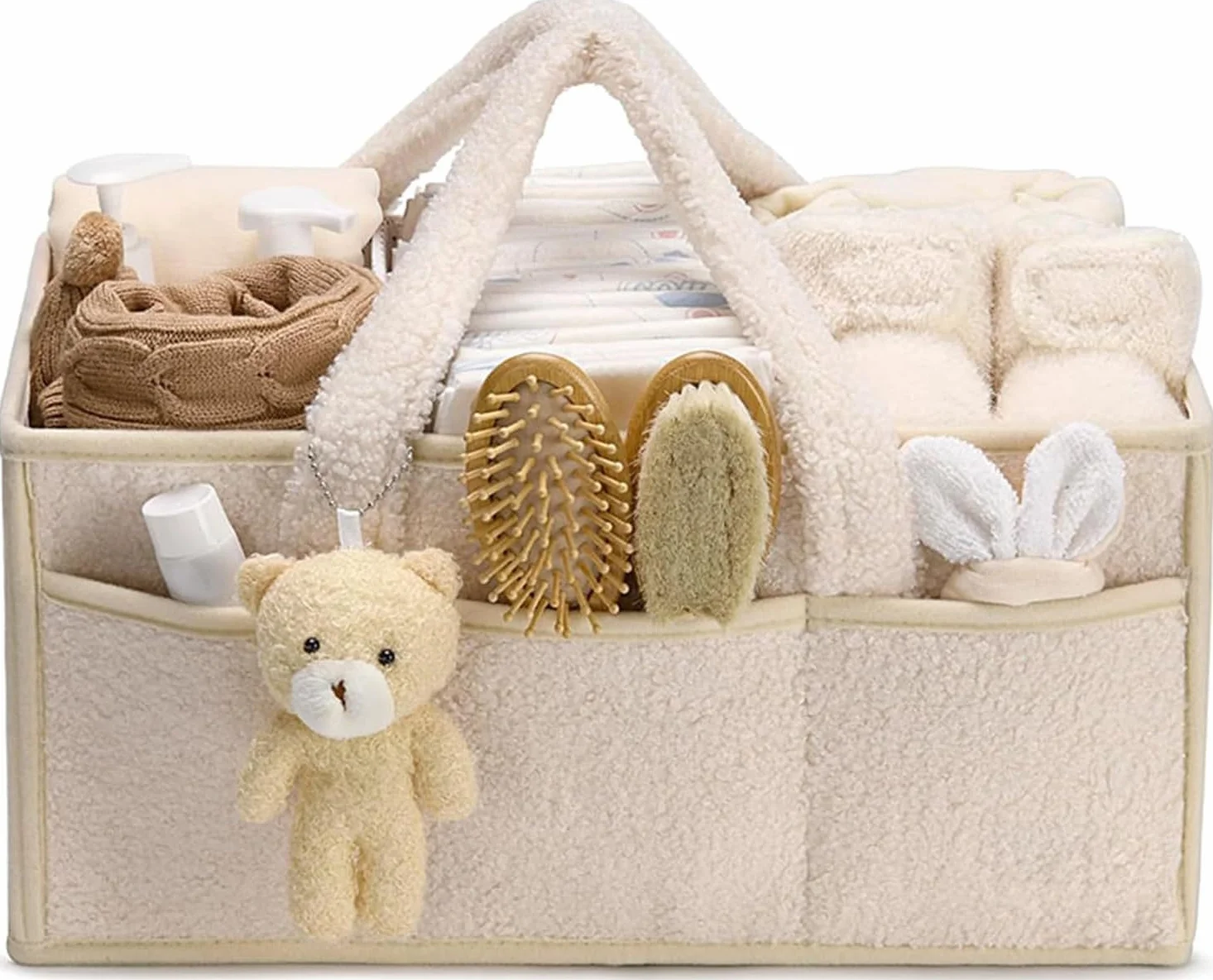 Panier Rangement Bébé Table à Langer Trousse Toilette avec Compartiments et Poignées