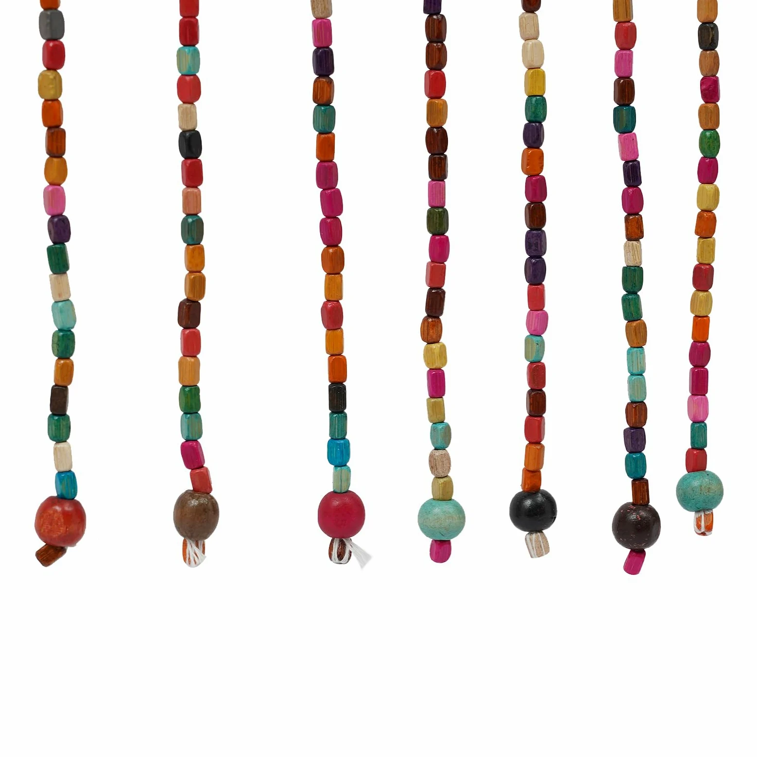 Rideau de porte en perles de bambou - 27 brins - Arc-en-ciel - Bois naturels multicolores - Rideau à fils - Anti-insectes - 90 x 175 cm