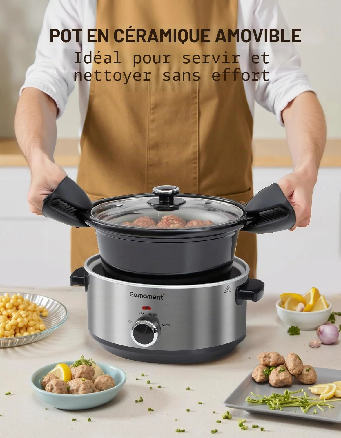 Slow Cooker 3,5L 200 W avec 3 niveaux de chauffage indicateur de puissance argenté