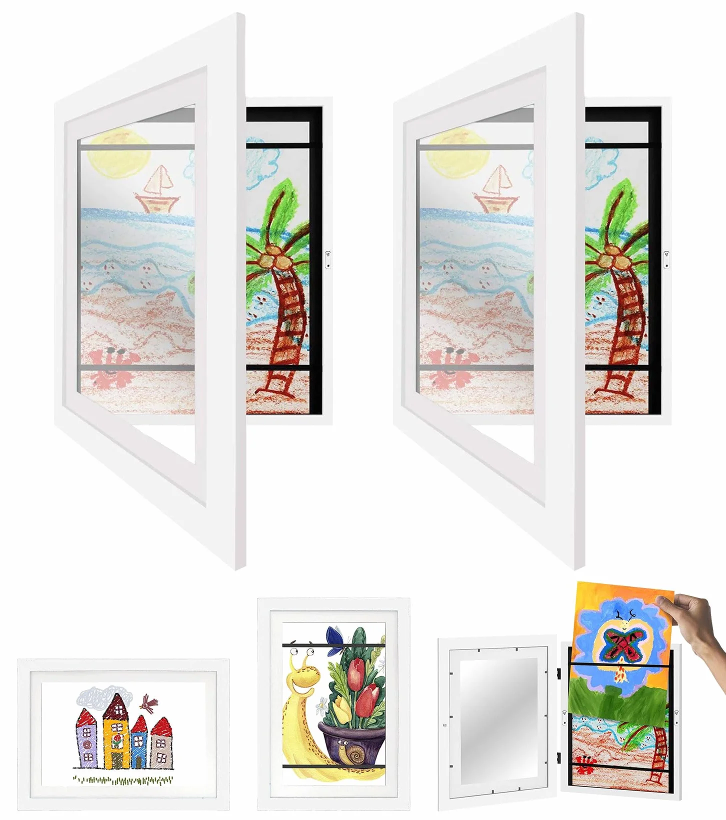 Cadres photo d'art pour enfants Format A4 Charnières en bois Remplissables Ouverture avant