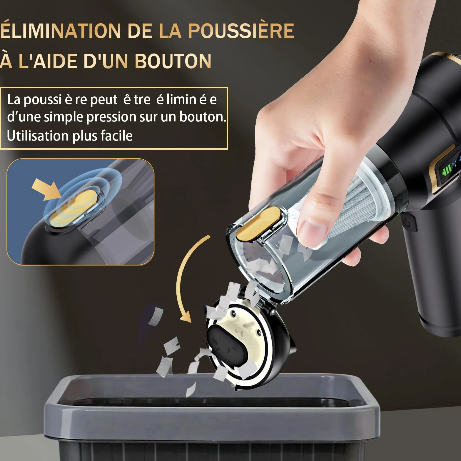 Aspirateur à Main Rechargeable 27000 Pa Sans Fil 220000 Tr/min Nettoyage Voiture Bureau Poils Animaux