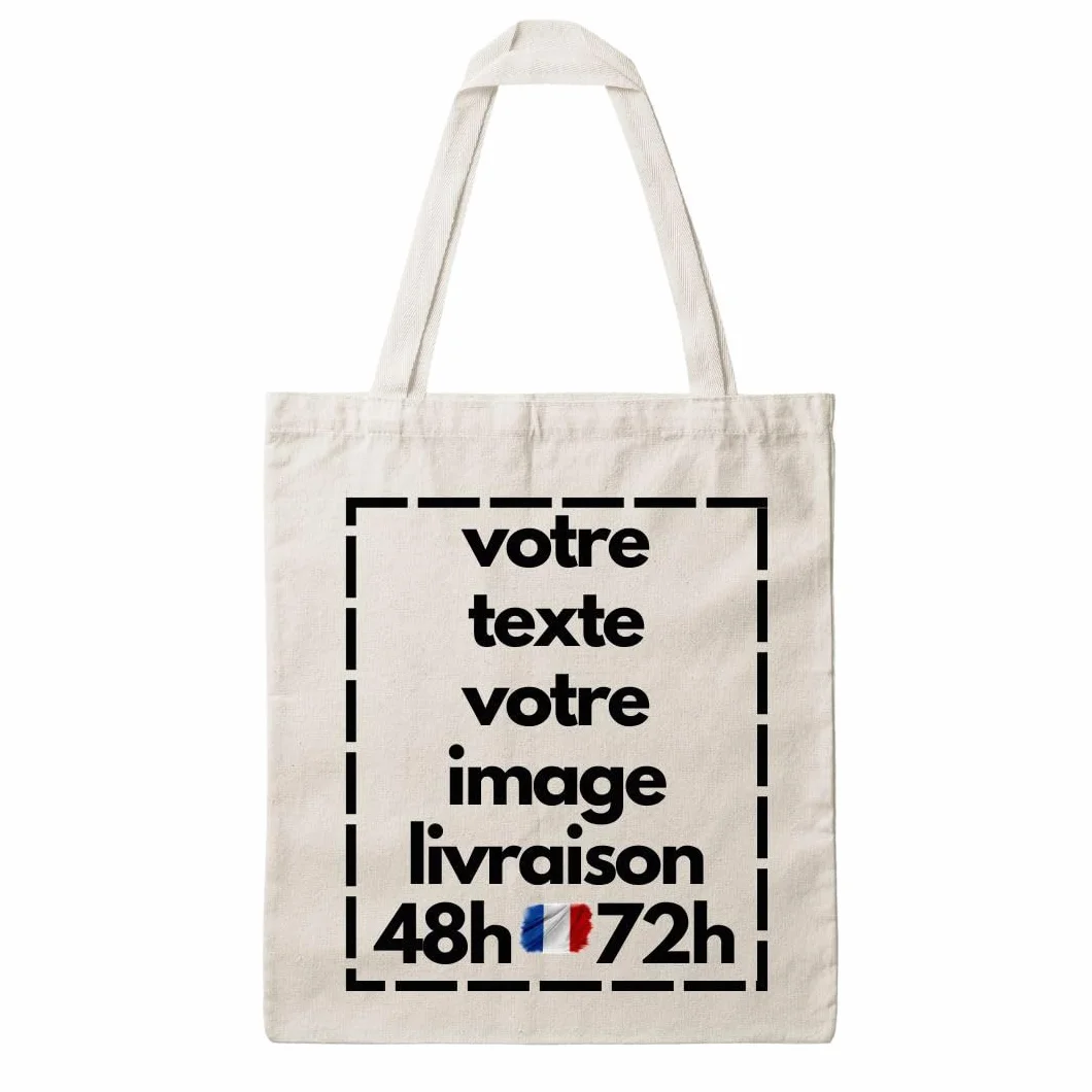Tote Bag Personnalisable en Coton Bio 38x42cm Poignées Longues