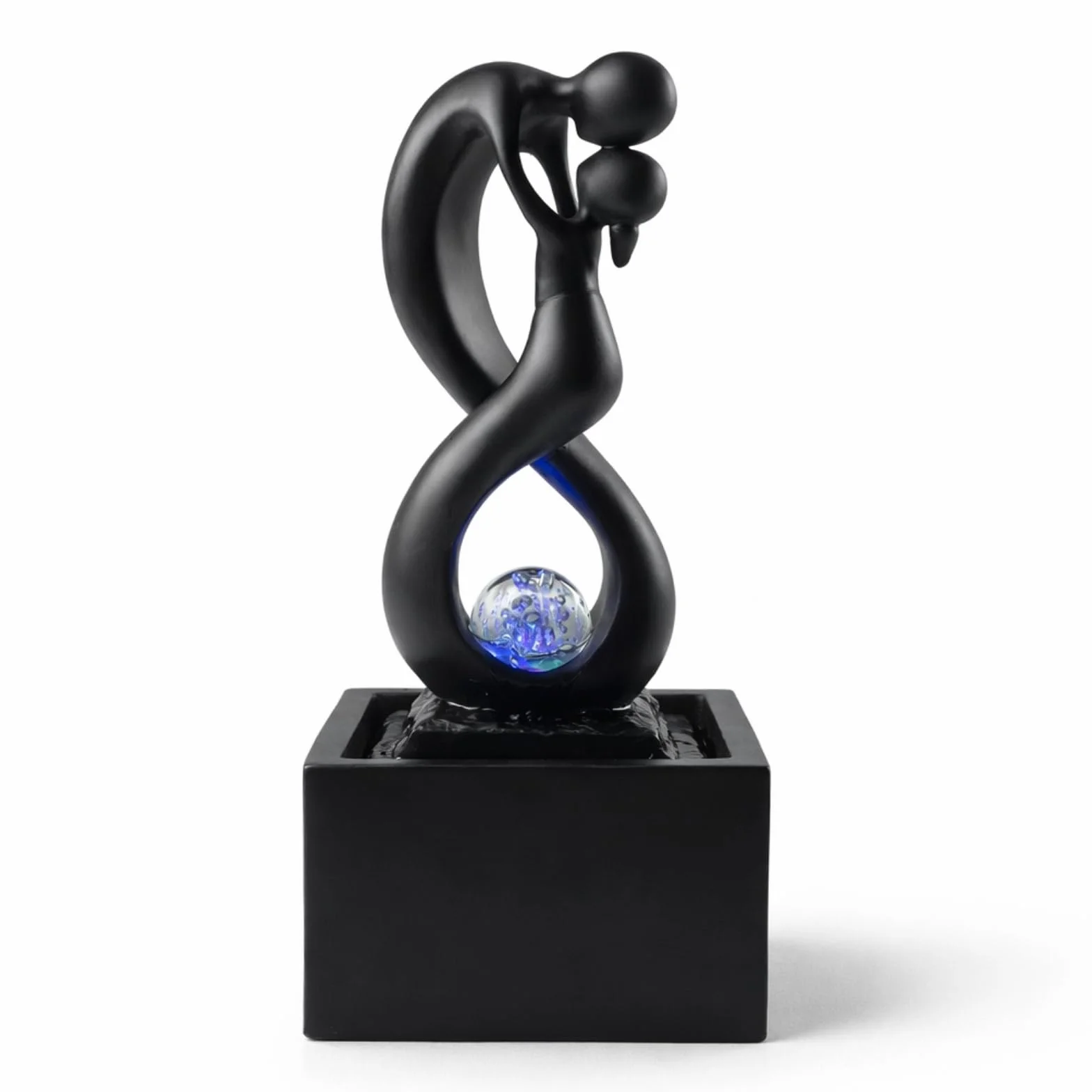 Fontaine d’Intérieur Moderne avec Lumière LED Coloré - Sculpture Amoureux Amovible – Décoration d’intérieur Contemporaine – Circuit fermé Boule en Rotation – H 31x14x14 cm Amor Noir – Zen’Light