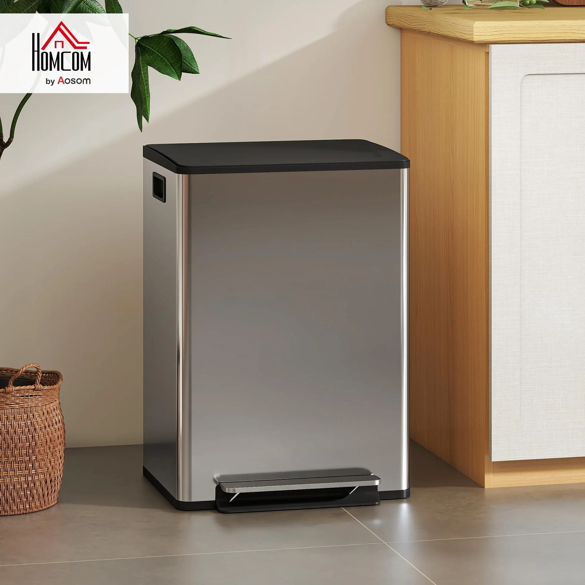 HOMCOM Poubelle double compartiment 2x30L acier inoxydable cuisine pédale tri sélectif