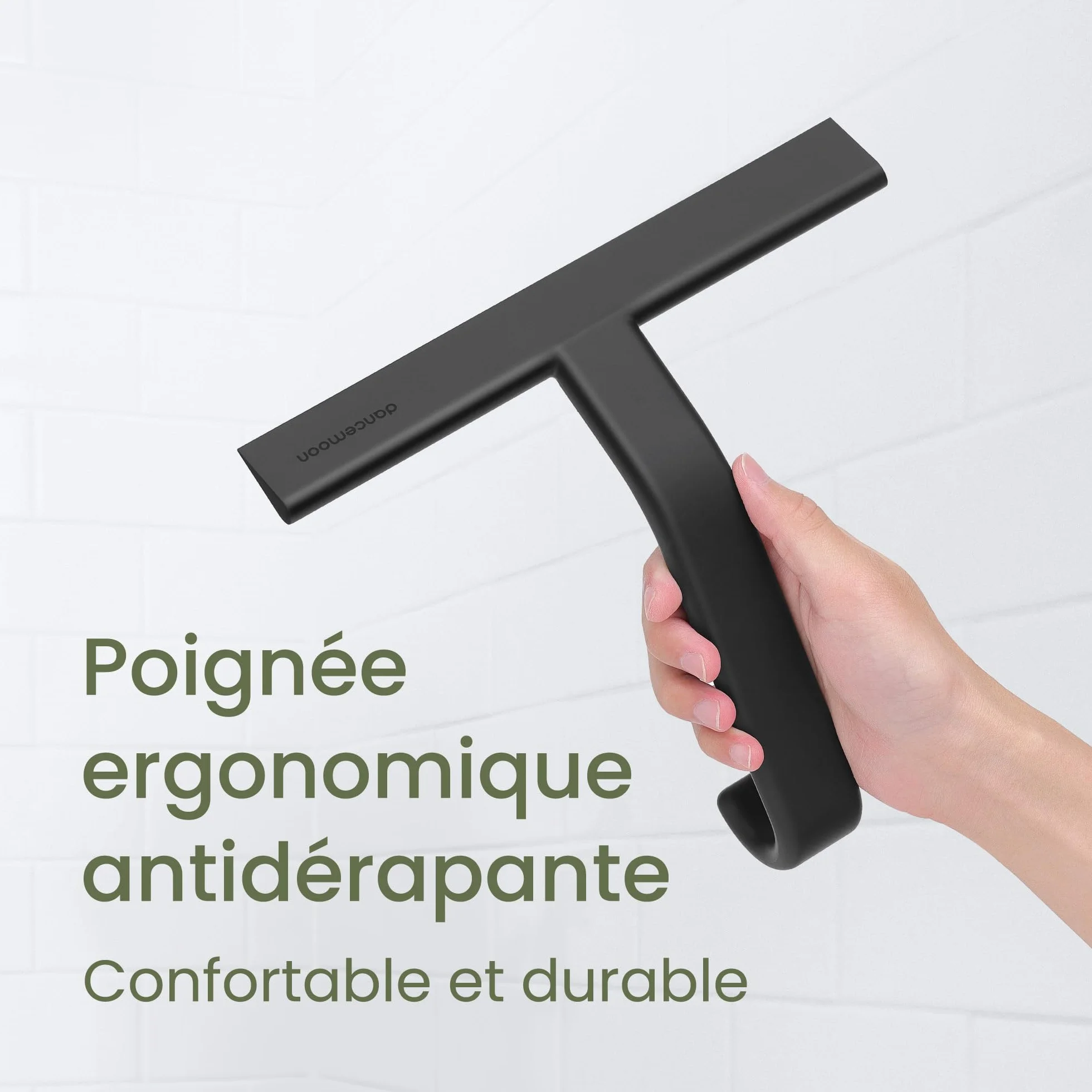 Raclette Douche Silicone Monobloc avec Crochet intégré 25 cm Noir