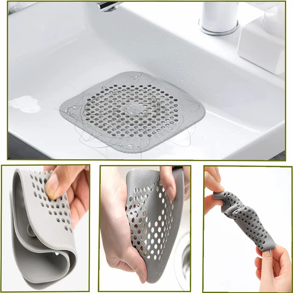 Protection de Drain de Silicone 2 Pcs, Filtre Evier de Cuisine avec Ventouse, Filtre de Baignoire