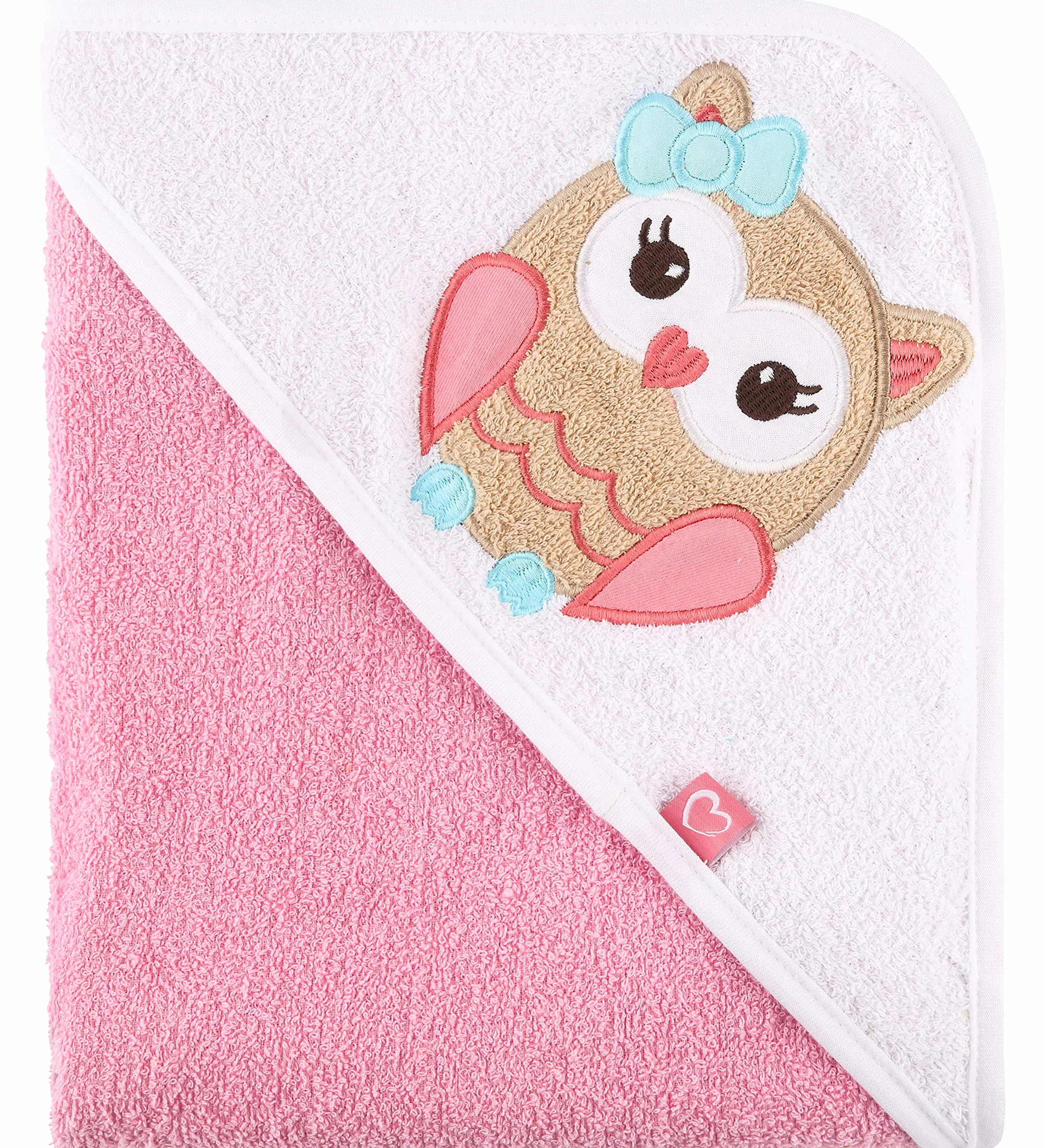 Be Mammy Serviette à Capuche en Coton Bébé Oeko-Tex Standard 100 100cm x 100cm Rose Chouette