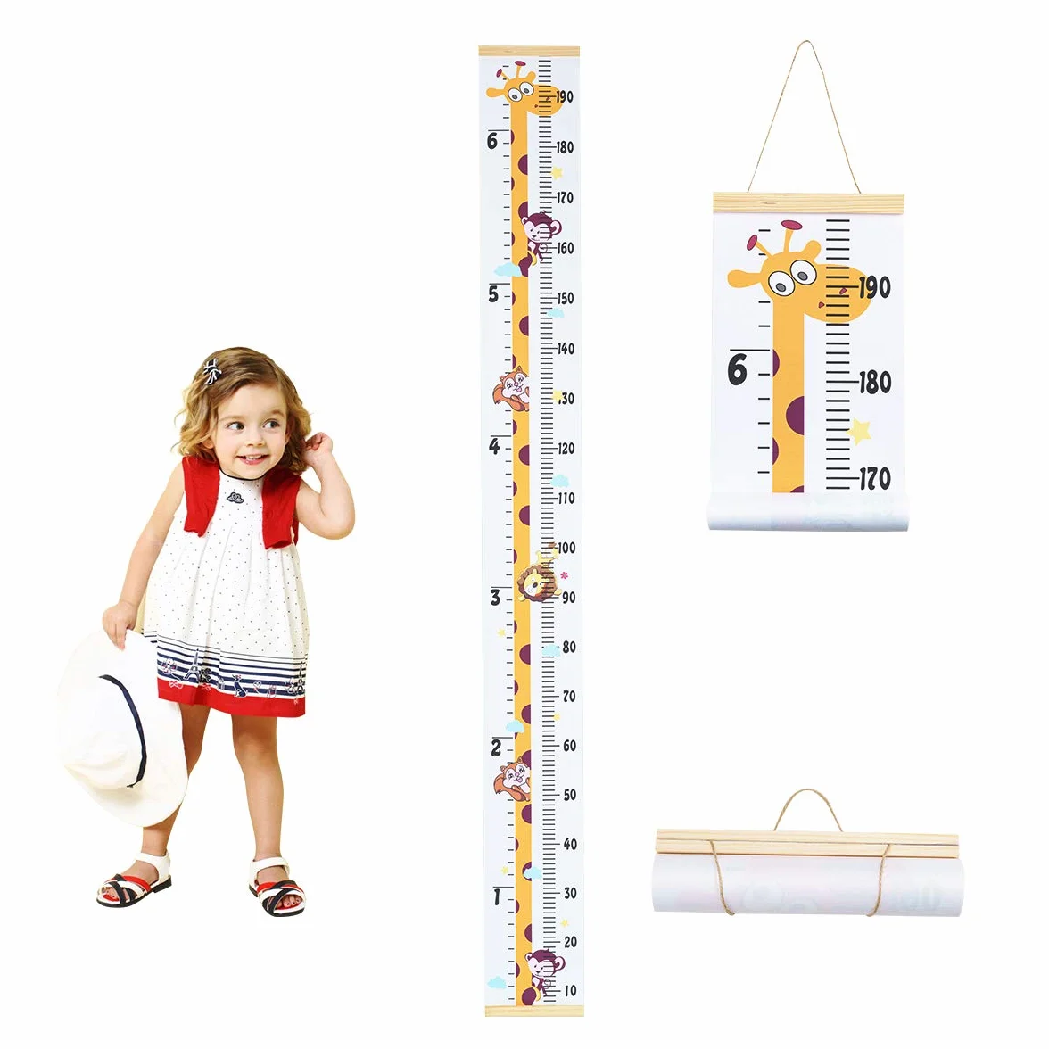 Toise Enfants Croissance Règle Hauteur Bébé Amovible Toile Bois Girafe Décoration Chambre