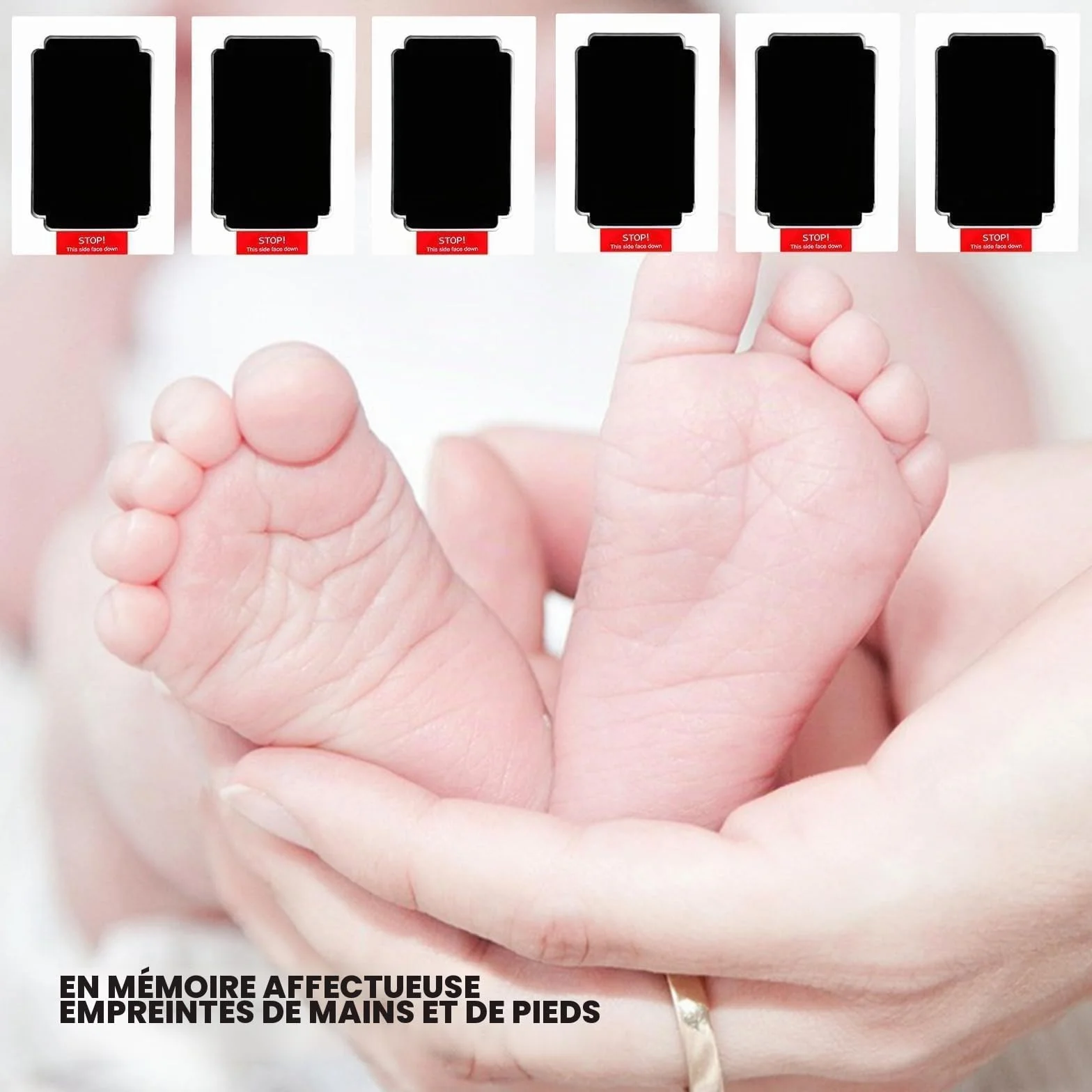 Qiundar Kit Empreinte Pieds et Mains Bébé 6 Pcs Tampon Encreur Sans Contact