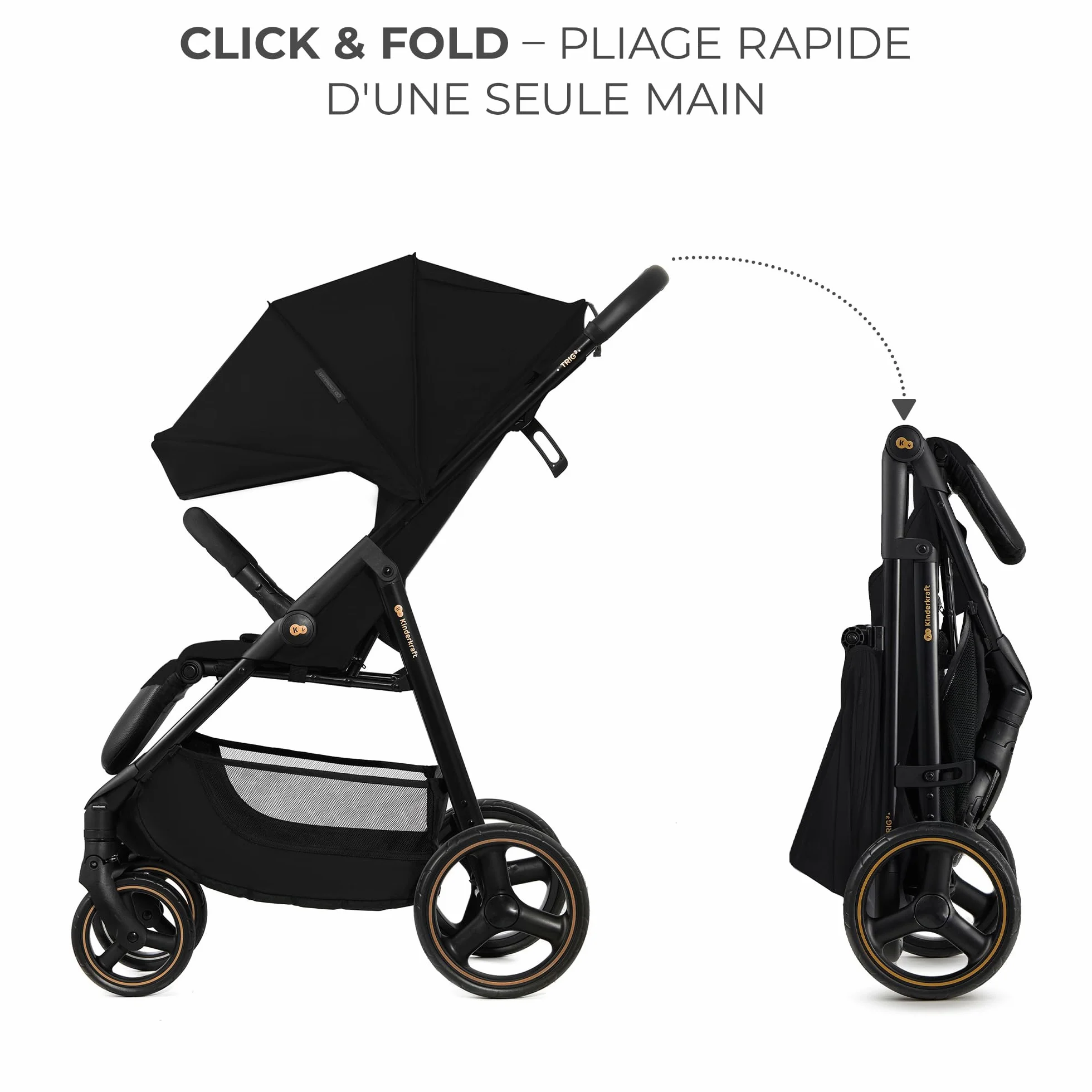 Kinderkraft TRIG 3 Poussette Canne Légère Pliable Noir