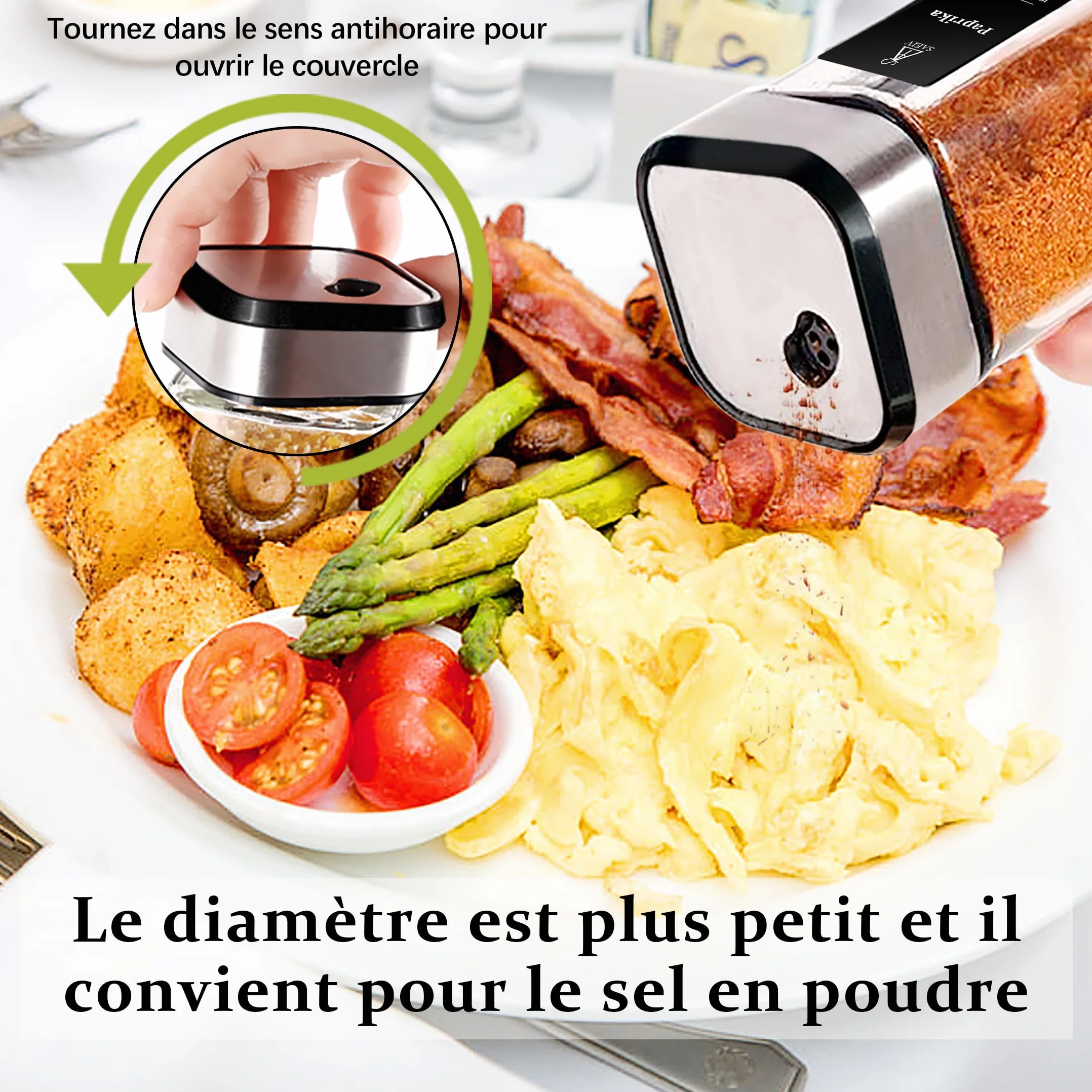 Pot à Épices Set Carré Rotatif 360° 3 Calibres Réglables 12 Coffret 120 ml Verre Rangement Cuisine