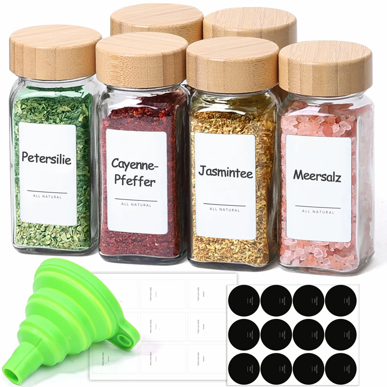 ComSaf pot à épices en verre 120 ml lot de 6 avec étiquettes lisibles