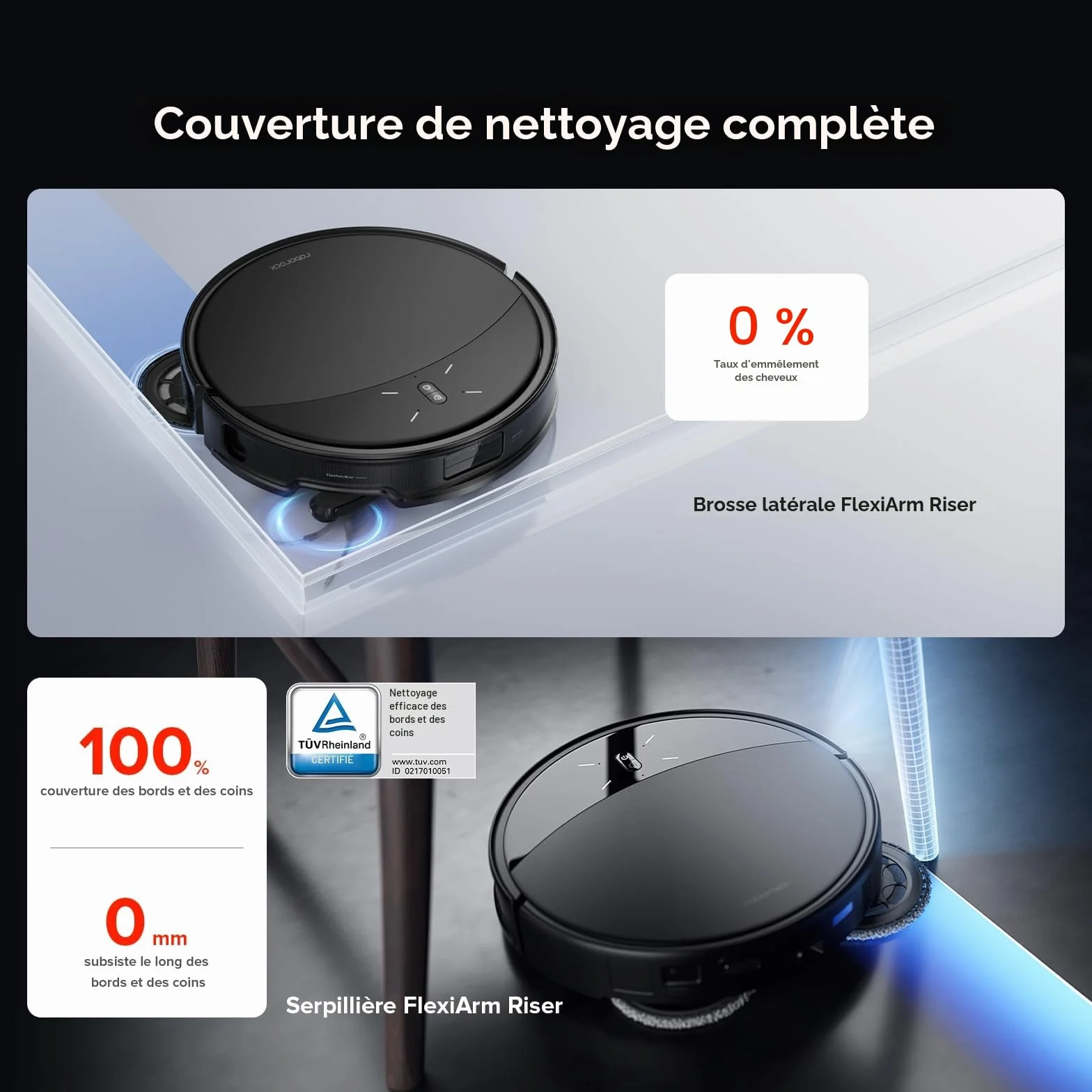 Roborock Saros 10R Robot Aspirateur Brosse Serpillère Relevables Extensibles Triple Système Anti-Enchevêtrement Station 4.0
