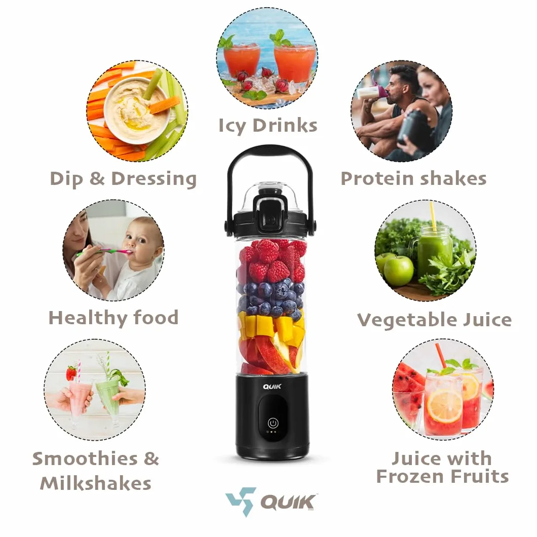 QUIK Mélangeur portable sans fil, 680,4 g, mélangeur personnel pour smoothies et smoothies, sans BPA, broyage de glace, passe au lave-vaisselle, étanche