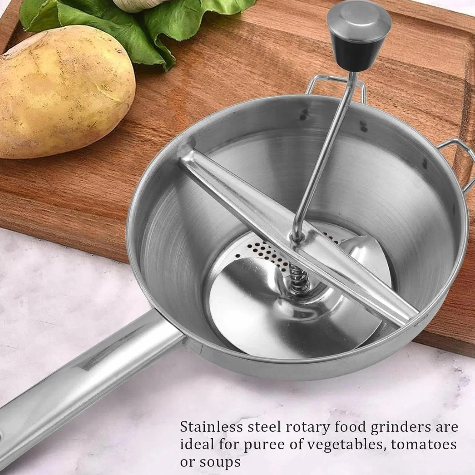 Presse-purée en acier inoxydable avec poignée ergonomique pour sauce tomate et purée de pommes de terre
