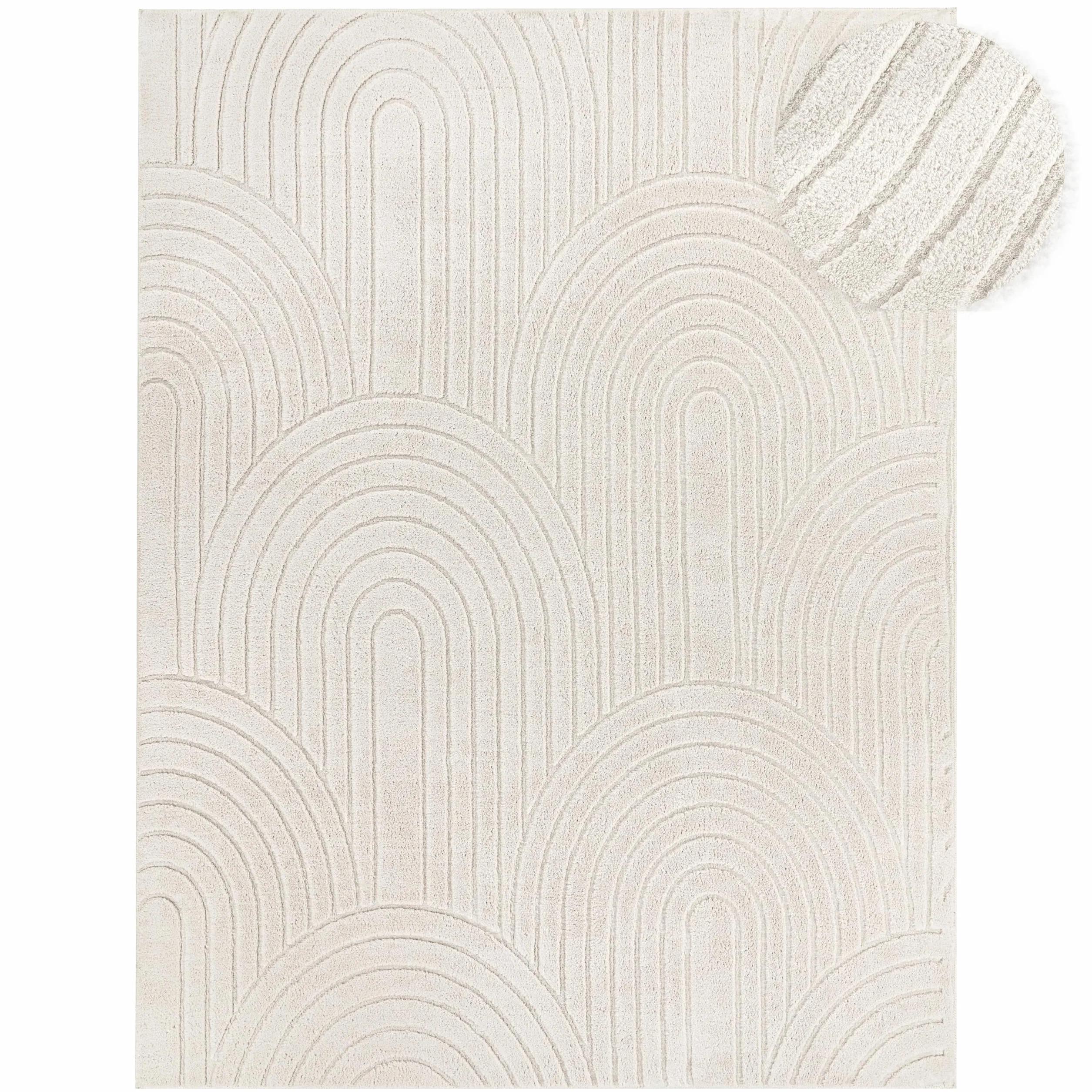 Paco Home Tapis Salon Chambre Poil Long Shaggy Motif Scandinave Boho Arc-en-Ciel Lavable Beige Crème 120x160 cm