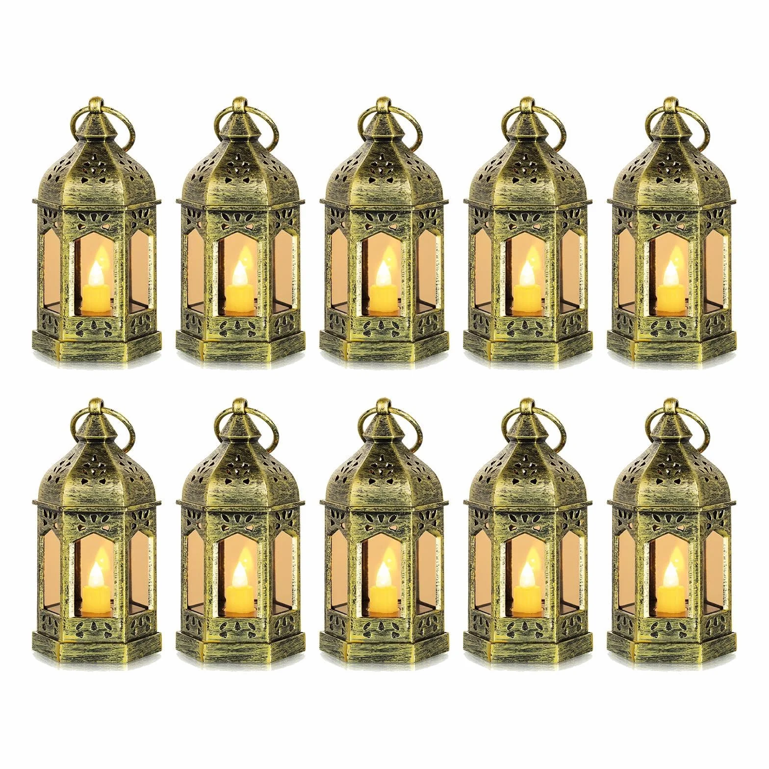 Lanterne LED Exterieur Lot de 10 Bougie Doré Decorative Halloween Mariage Noel