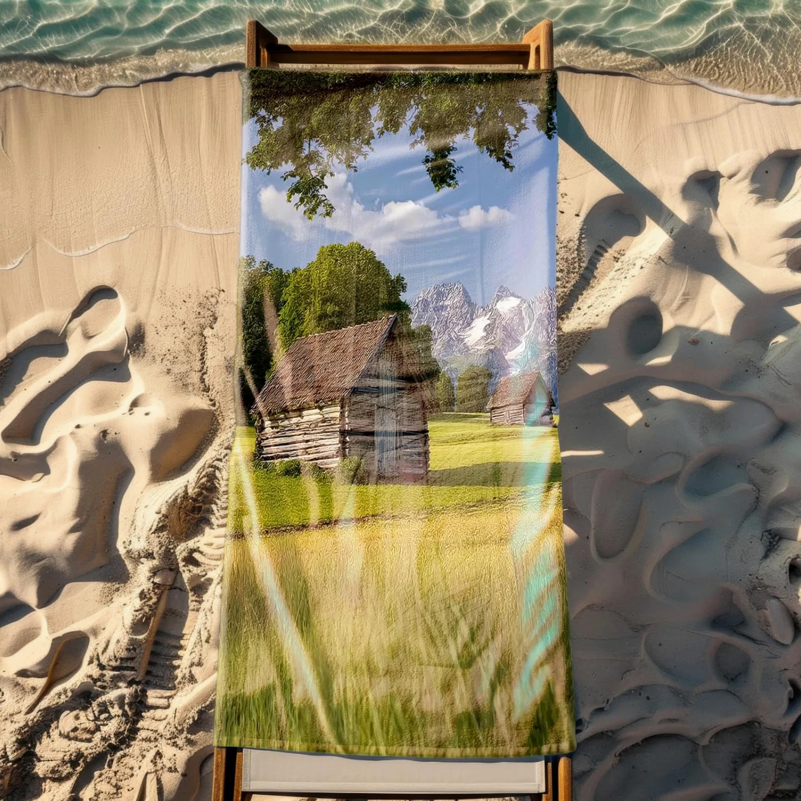 Tapis de Plage XXL Anti Sable Maison en Bois Brown Serviette Piscine Adulte,Natte De Plage Pliable, Voyage Accessoires De Plage Camping,Serviette de Bain Personnalisée