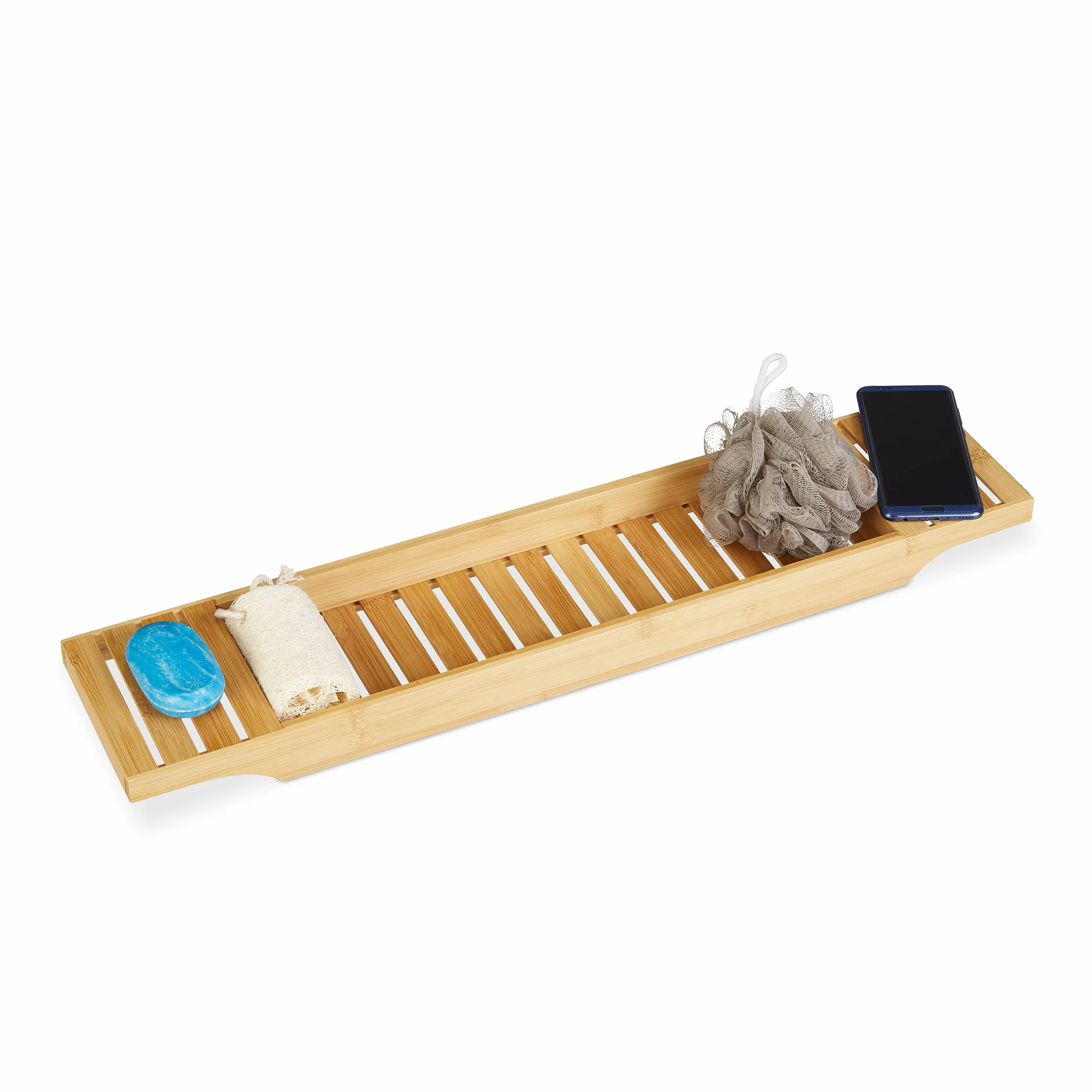 Relaxdays Pont de baignoire en bambou 4,5 x 68,5 x 14,5 cm plateau de bain nature