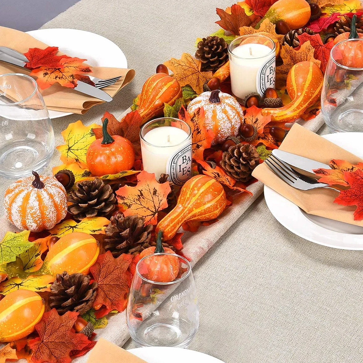 HBell Lot de 172 mini citrouilles artificielles Halloween pommes de pin feuilles d'érable glands décorations automne