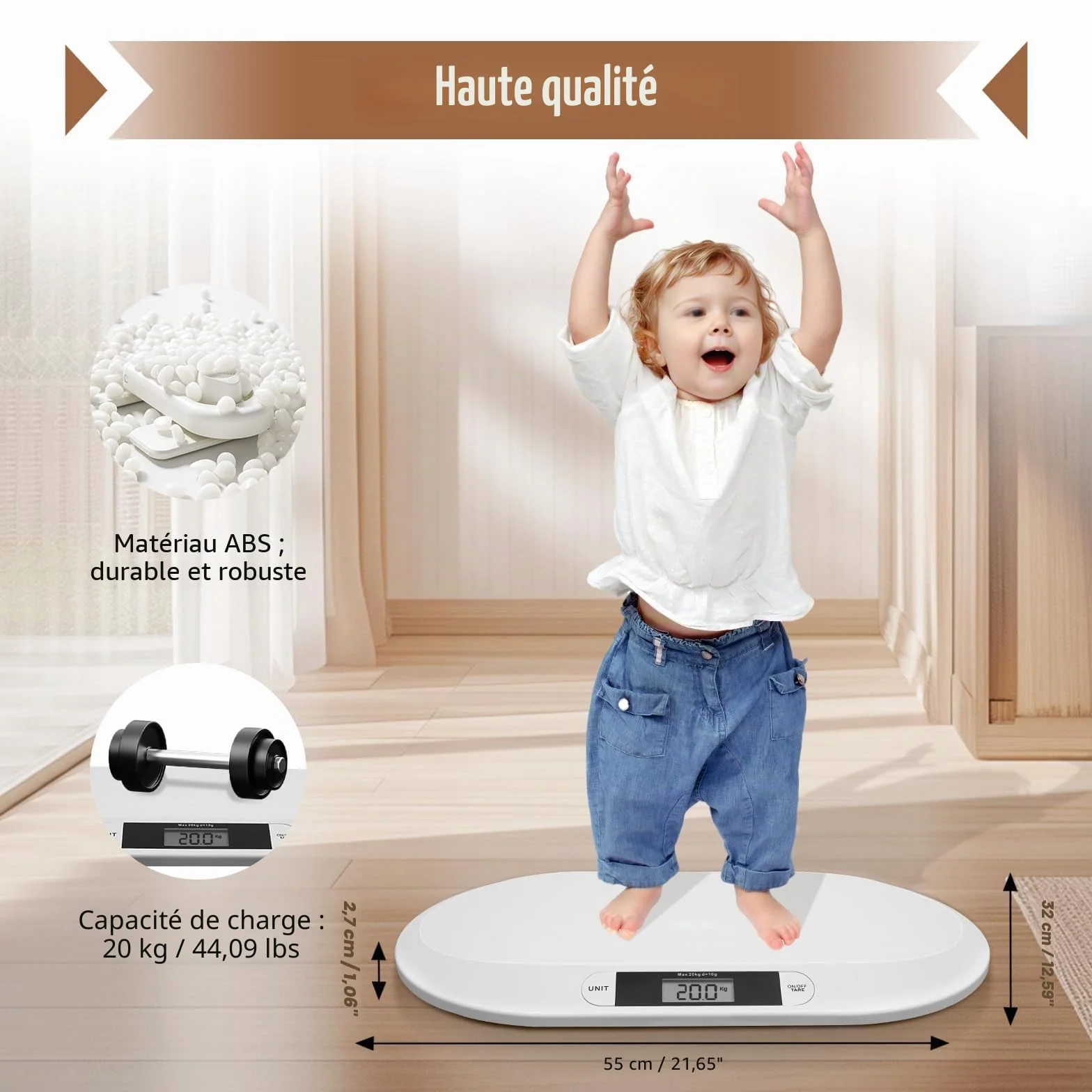 Bilancia per bambini LCD 20 kg 3 modalità di pesaggio bianco