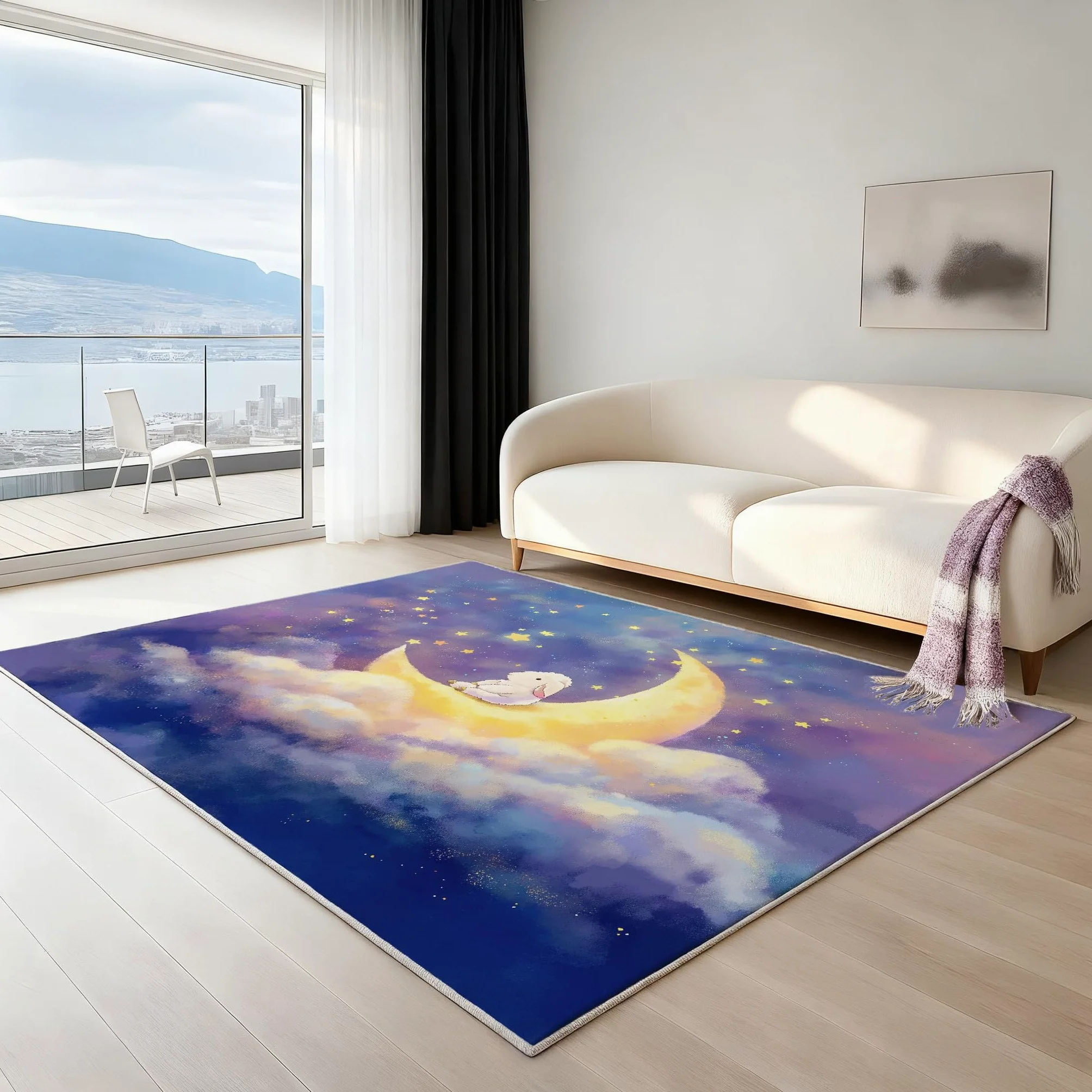 Générique Tapis de Onirique Animal Ciel Étoilé Dessin Animé Garçons Filles Adolescents Tapis de Lune Agneau Antidérapant Flanelle Tapiss pour Salon Chambre à Coucher Chambre d'enfant 90 x 150 cm
