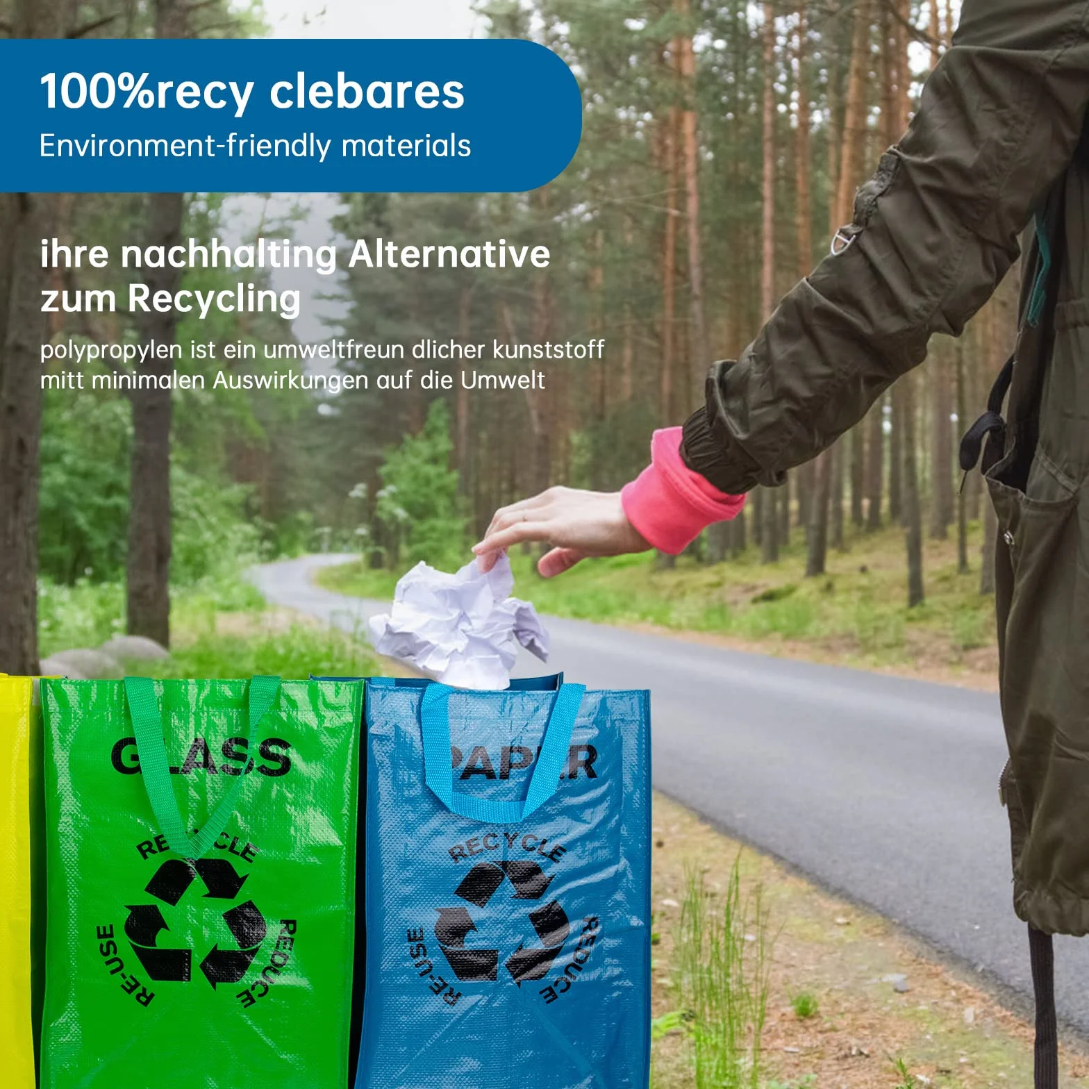Sacs de Tri Selectif Lot de 3 Poubelle 40L pour Verre Papier Plastique Recyclage Intérieur Extérieur