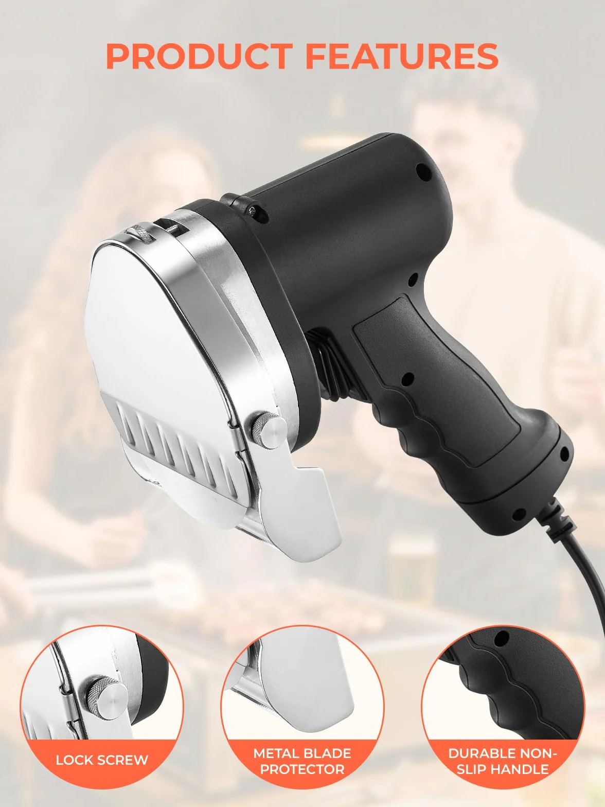 FOHERE Couteau à Kebab Électrique, Trancheuse à Viande Turc, 3800 RPM, 0-8mm, Lames D100 mm