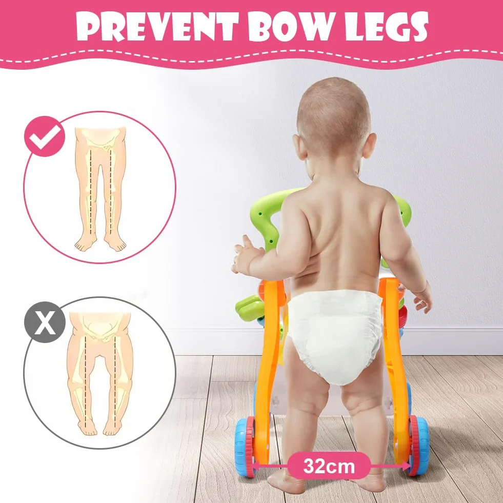 Trotteur en bois avec roulettes, Poussette de Bébé, Centre d'activités d'apprentissage précoce, Jouet éducatif Multifonctionnel