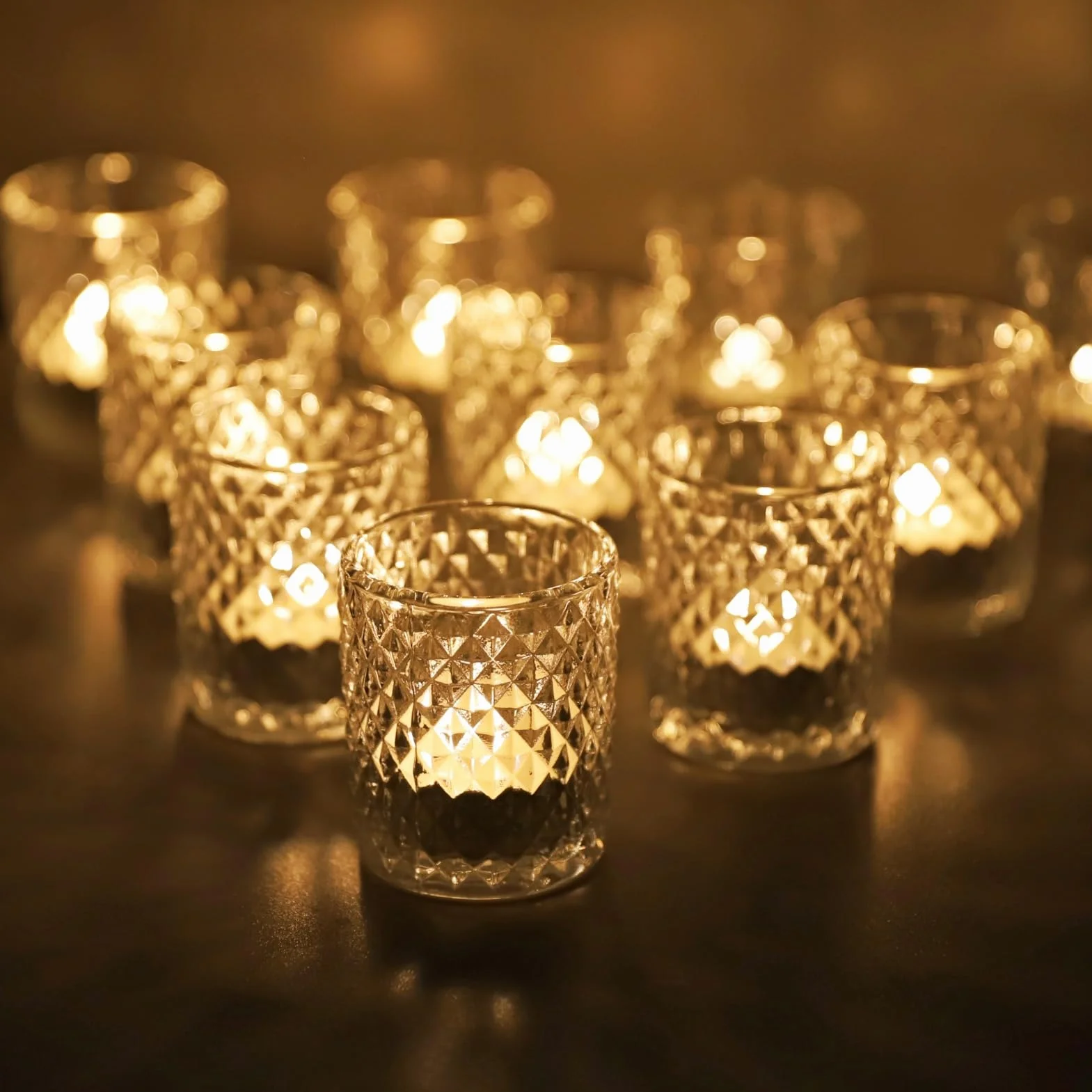 Lot de 12 Verre Photophore Diamant Transparent Bougeoir Chandelier Décoration Intérieur 5,5 x 6,5 cm