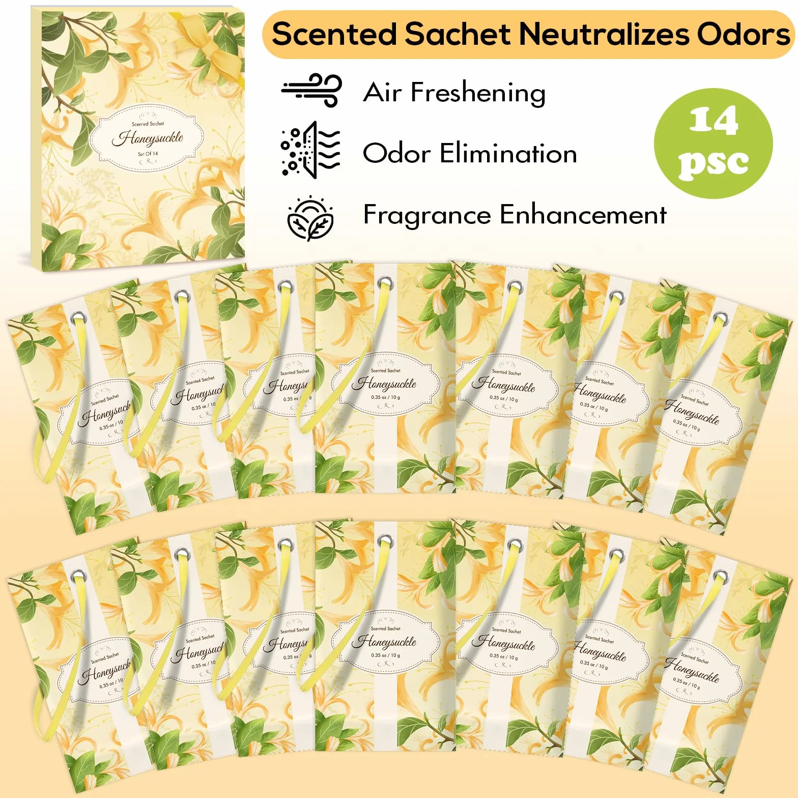 SCENTORINI Sachets Parfumés Chèvrefeuille, 14 sachets, Parfum Longue Durée