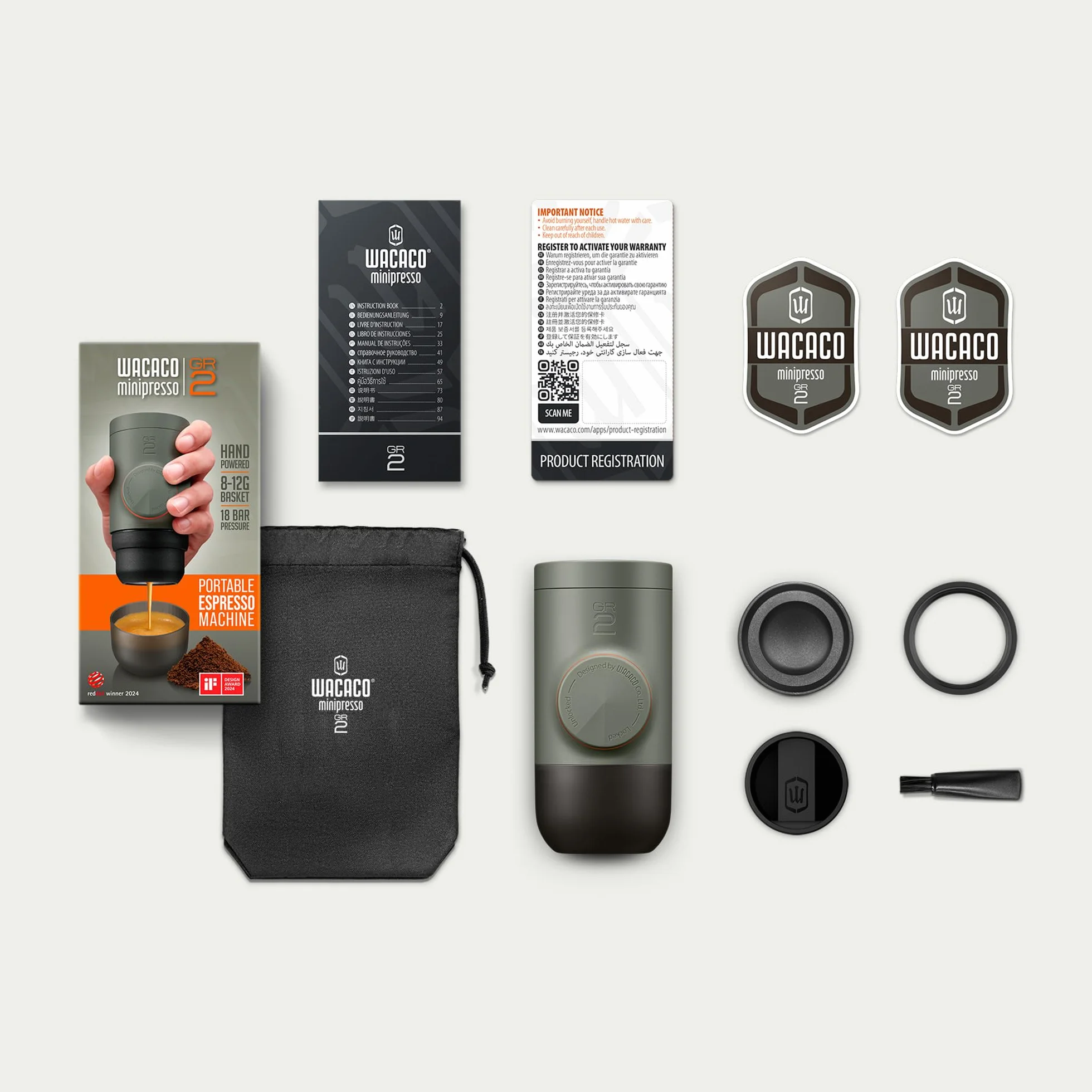 WACACO Minipresso GR2, Machine à Espresso Portative, Café Moulu, Cafetière de Voyage, Manuelle, Gris Olive
