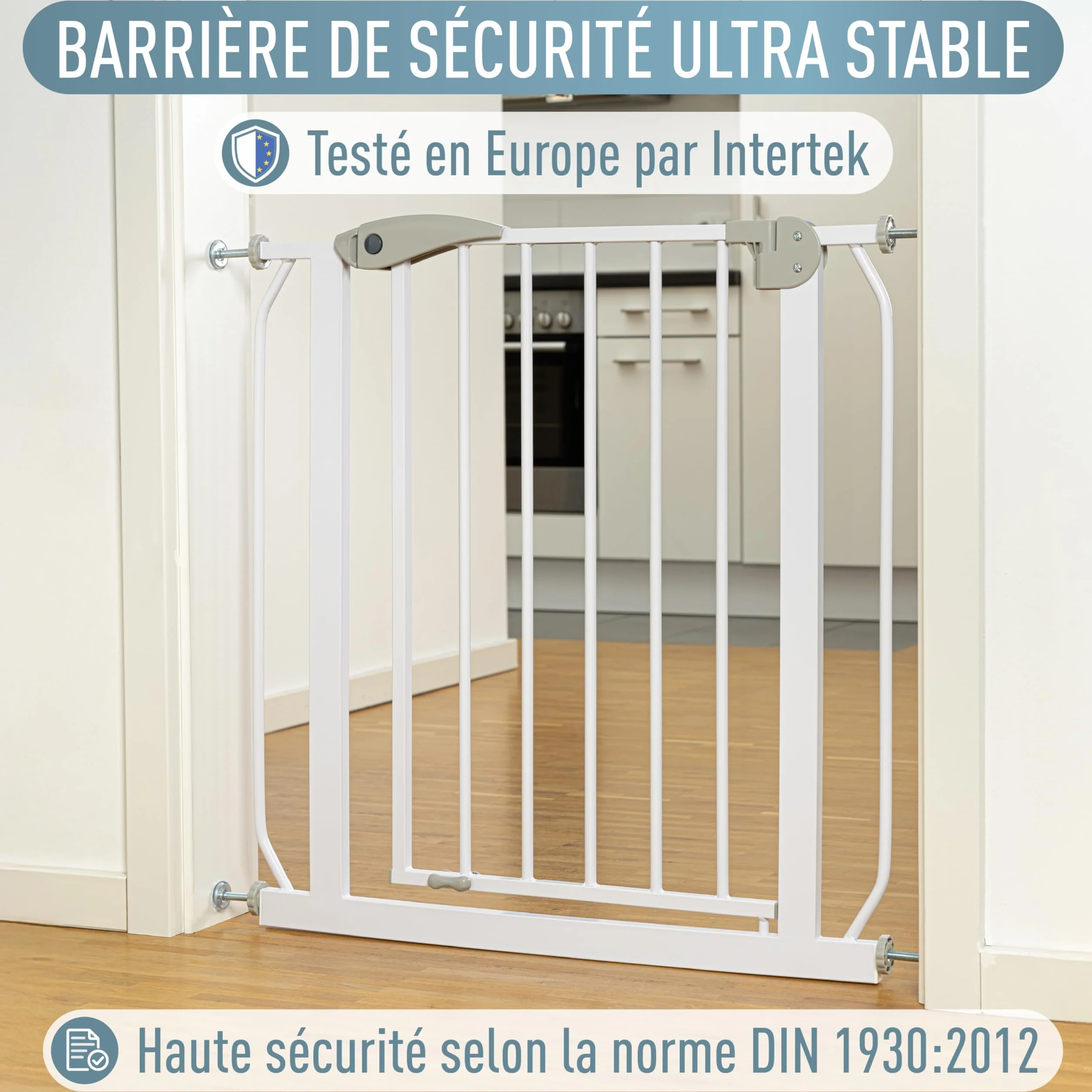 Barrière de Sécurité Berrin IB STYLE sans Perçage 68-76 cm Blanc Gris