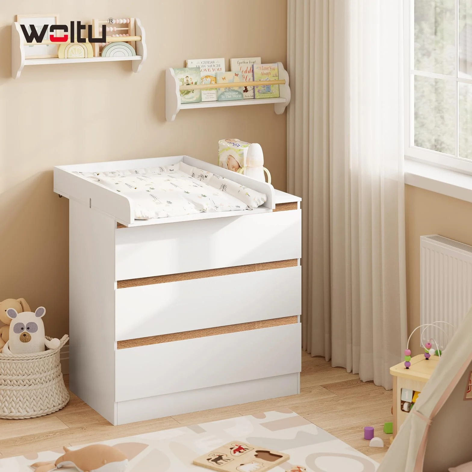 WOLTU Plan à Langer Universel en MDF Amovible avec Profondeur réglable 46,5–50 cm, pour Commode 60x80x10 cm, Blanc