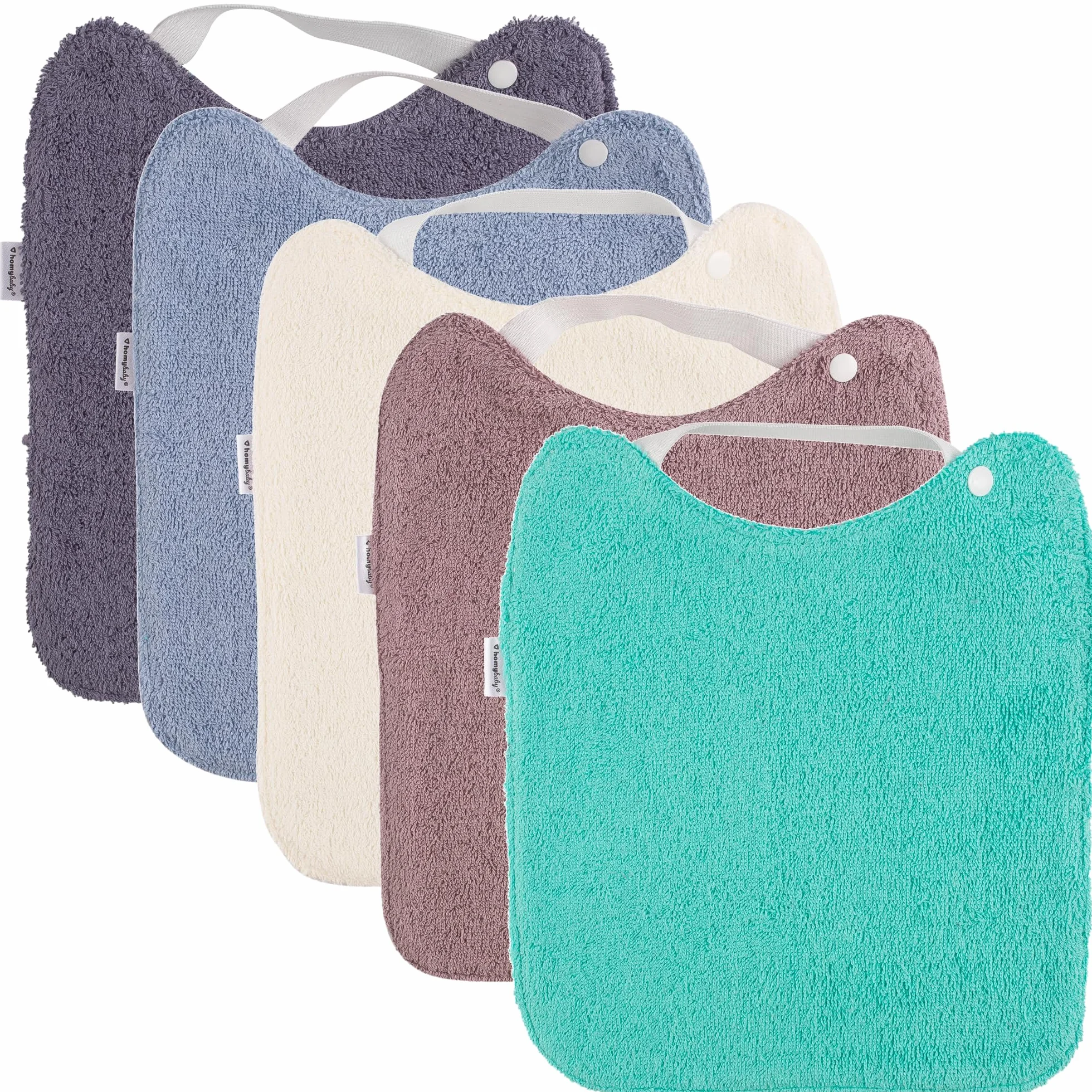 HOMYBABY Lot 5 Bavoirs Bebe DME Éponge - Bavoir Elastique Maternelle Imperméable Réutilisable