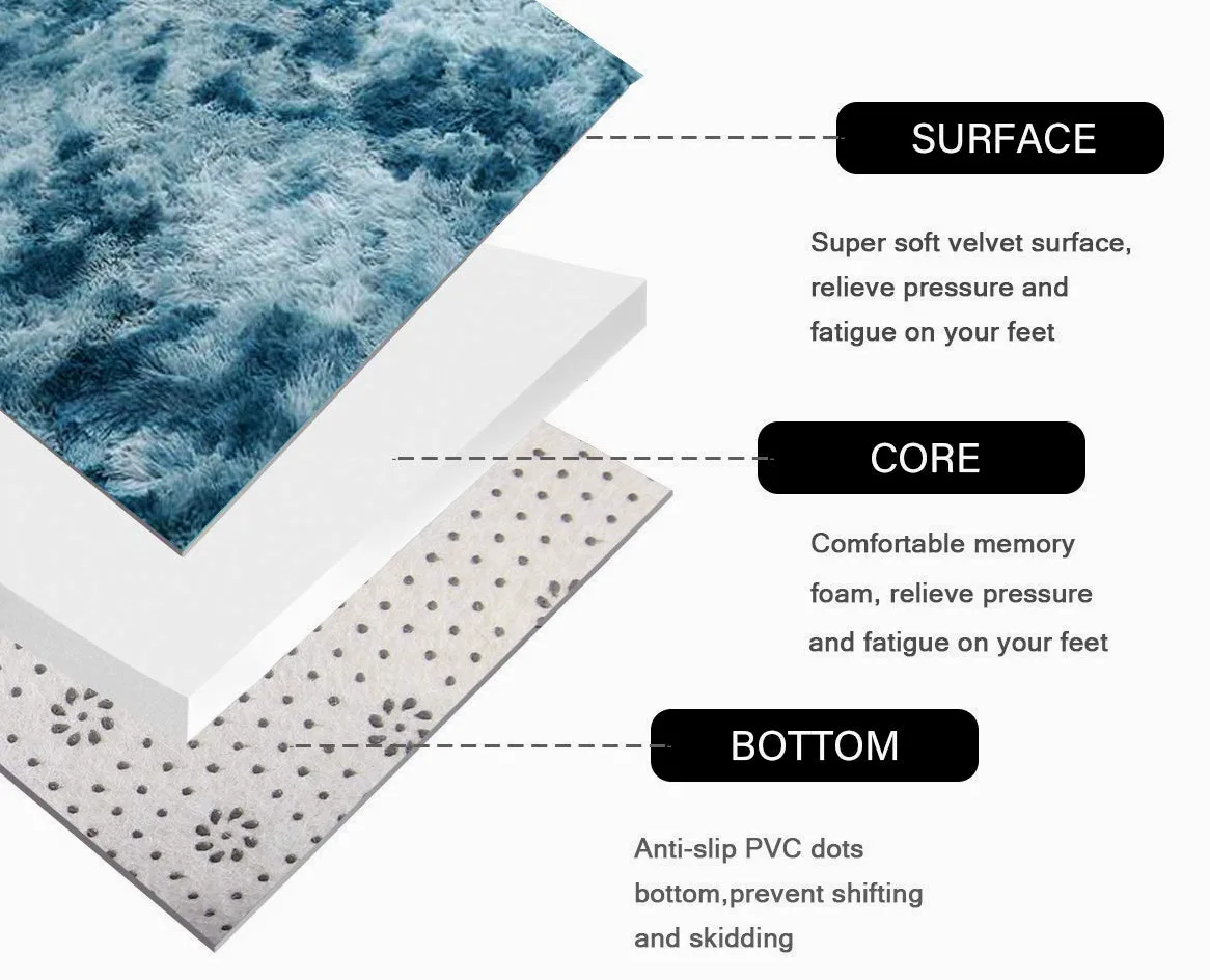 Dhao Tapis Ronde Poils Longs Shaggy Moderne Design Épais Anti Slip Lavable Décor Ultra Doux De Peluche Chambre à Coucher Salon Tapis Décoratif (Bleu,180x180cm)