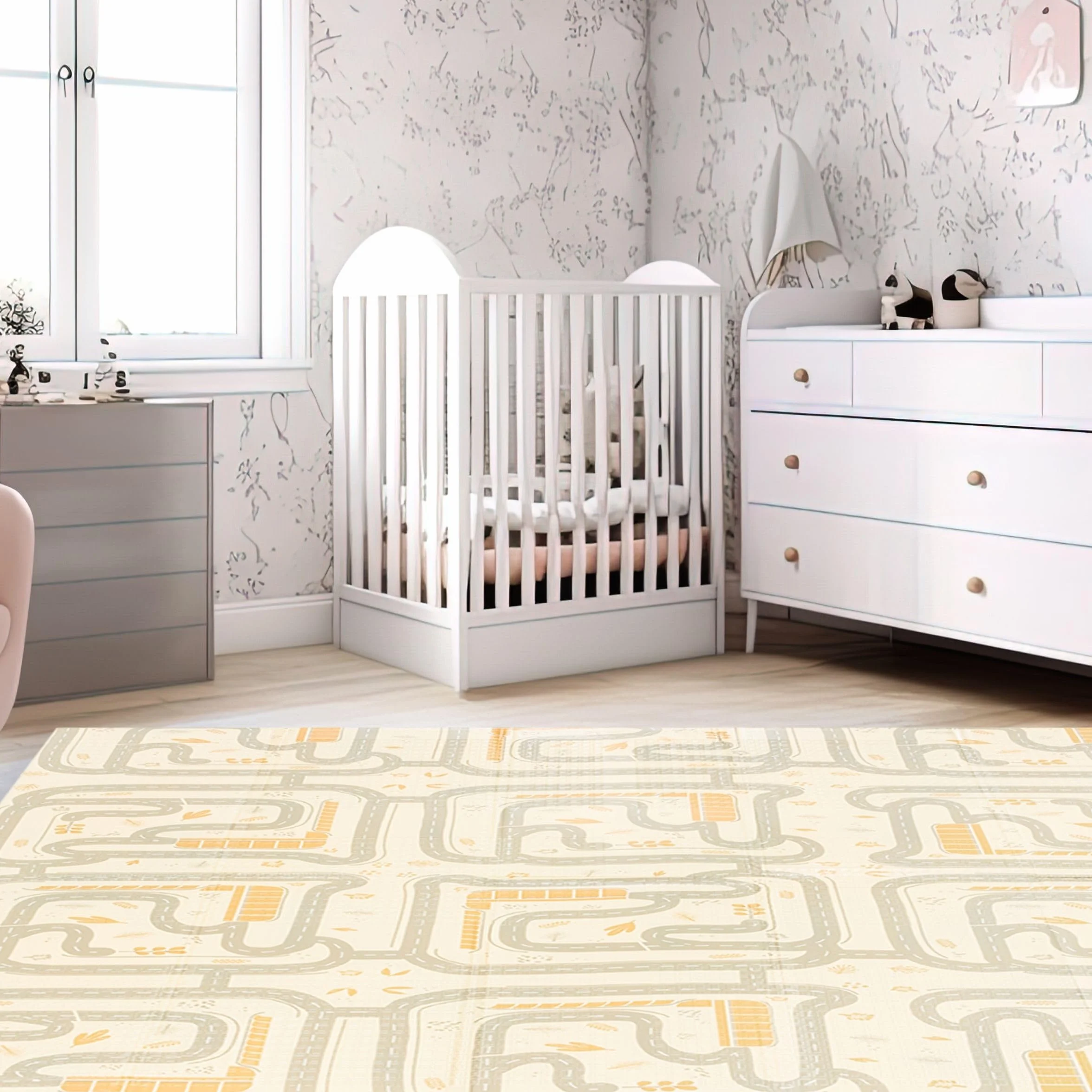Mamabrum Tapis en mousse pour bébé 180 x 120 x 1 cm, pliable double face, mousse XPE, forêt magique/rues d'automne