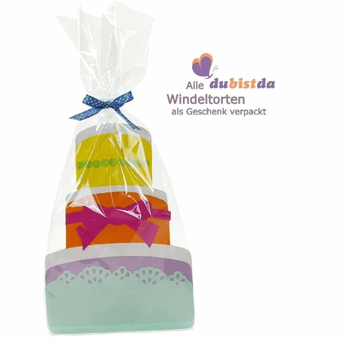 Gâteau de couches en jute 3 étages bleu
