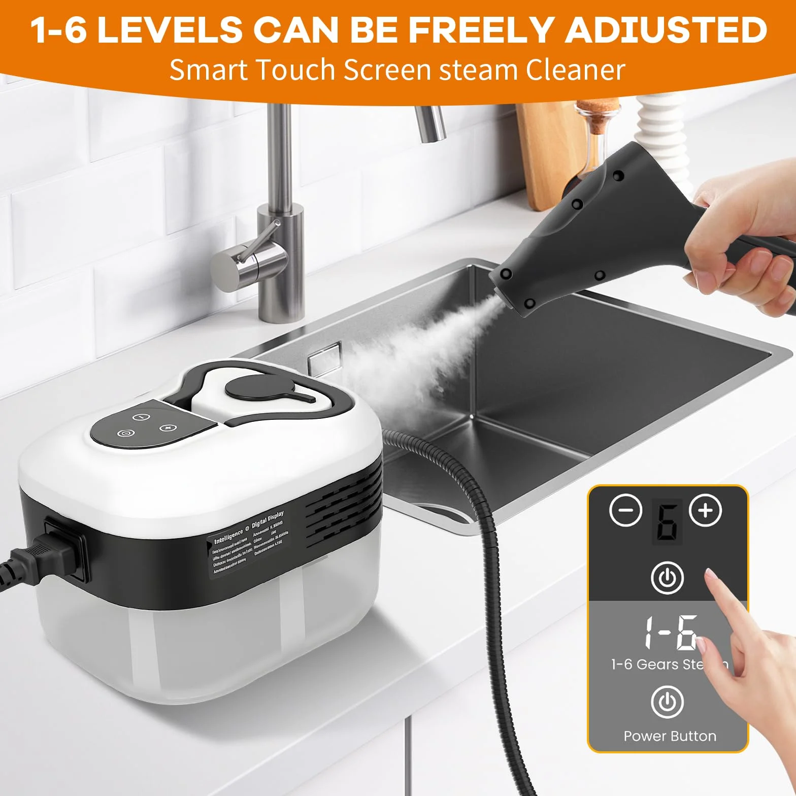 Nettoyeur Vapeur Portable 2500W 3.5 Bar 1200ml 6 Vitesses 15s Préchauffage