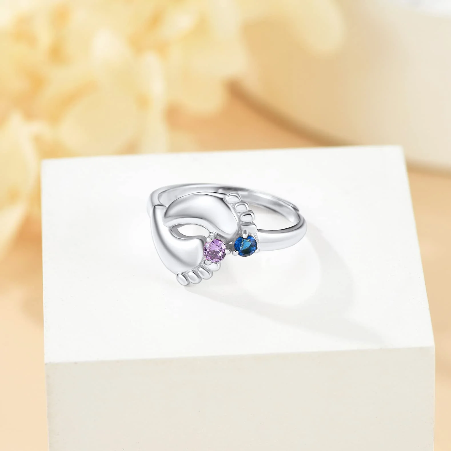 Bague Argent 925 Femme Réglable Personnalisable 2 Prénoms Pierre de Naissance
