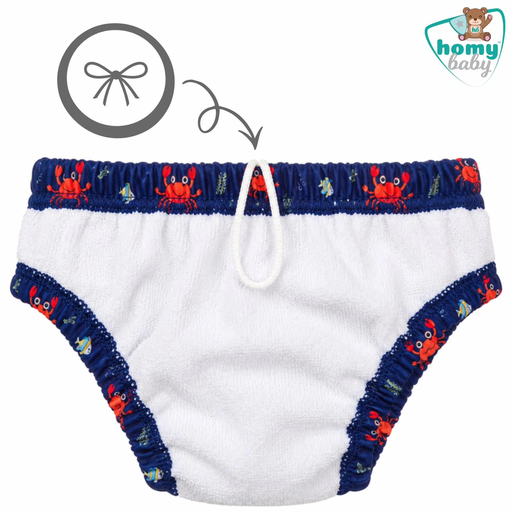 HOMYBABY Maillots de Bain Couches Lavables Réutilisables Bébé – Culotte de Bain Dès 6 Mois – Couche de Bain Bébé Lavable – Culotte d’Apprentissage Natation (Crabes, 24 mois)