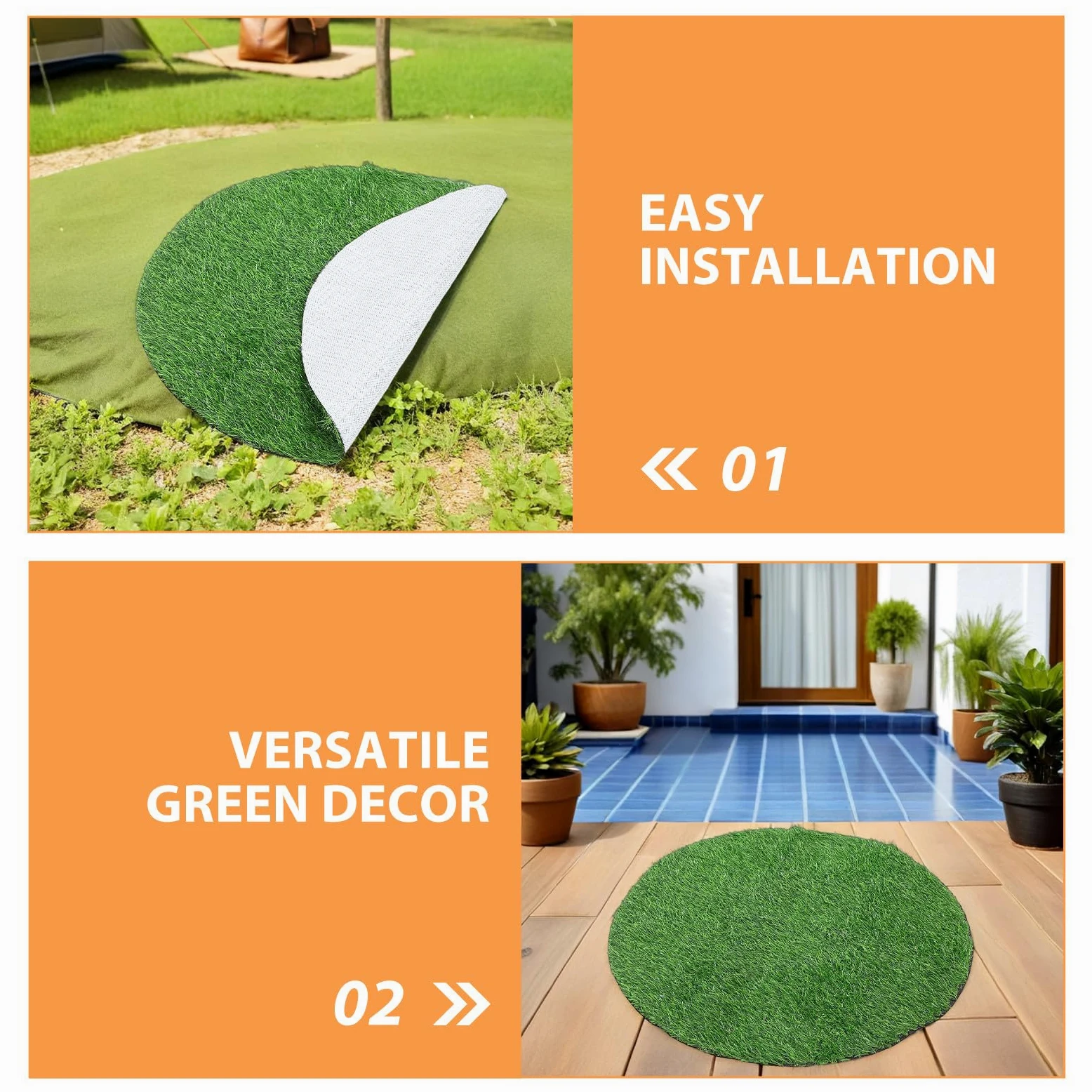 Kisangel Gazon Artificiel Rond 90 CM Diamètre 25 MM Épaisseur Tapis de Propreté pour Chien Utilisation Extérieure et Intérieure