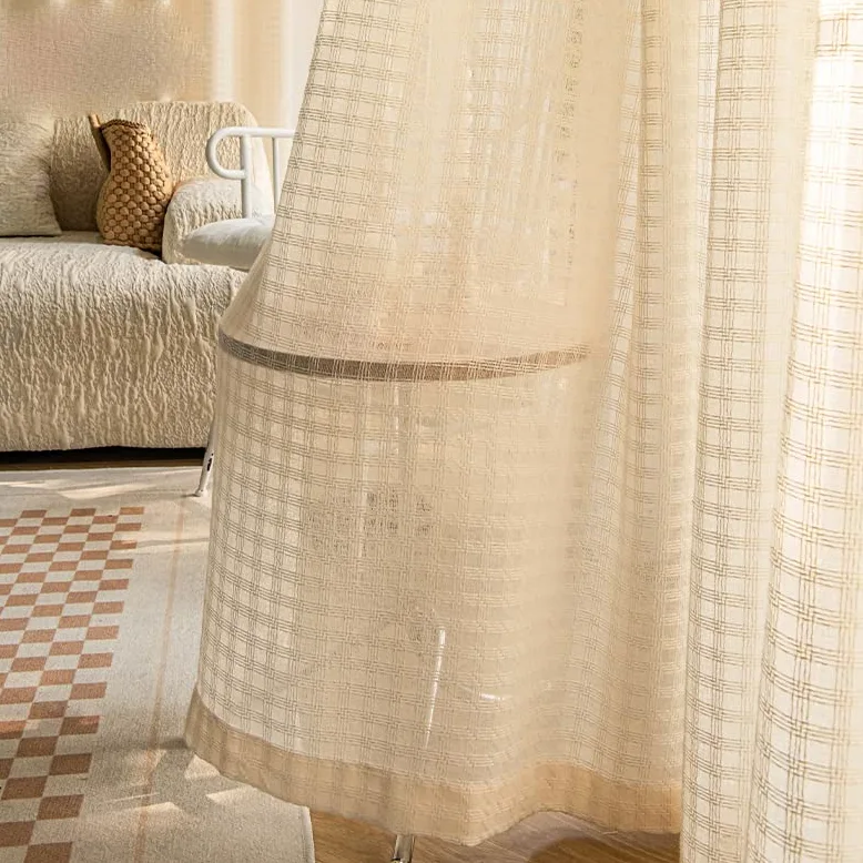 Hall Veiling Sheer Rideaux en tulle à carreaux pour salle à manger, décoration de la maison, tissu de couleur personnalisée, 100 x 180 cm, 1 pièce, pour grommets (anneaux)