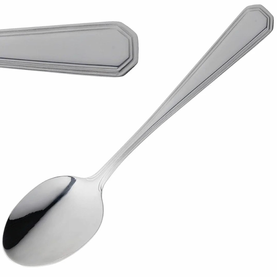 Olympia Monaco Cuillère à Dessert en Argent 190mm - Couverts de Service en Acier Inoxydable 18/0 avec Poignée Double Étape - Paquet de 12