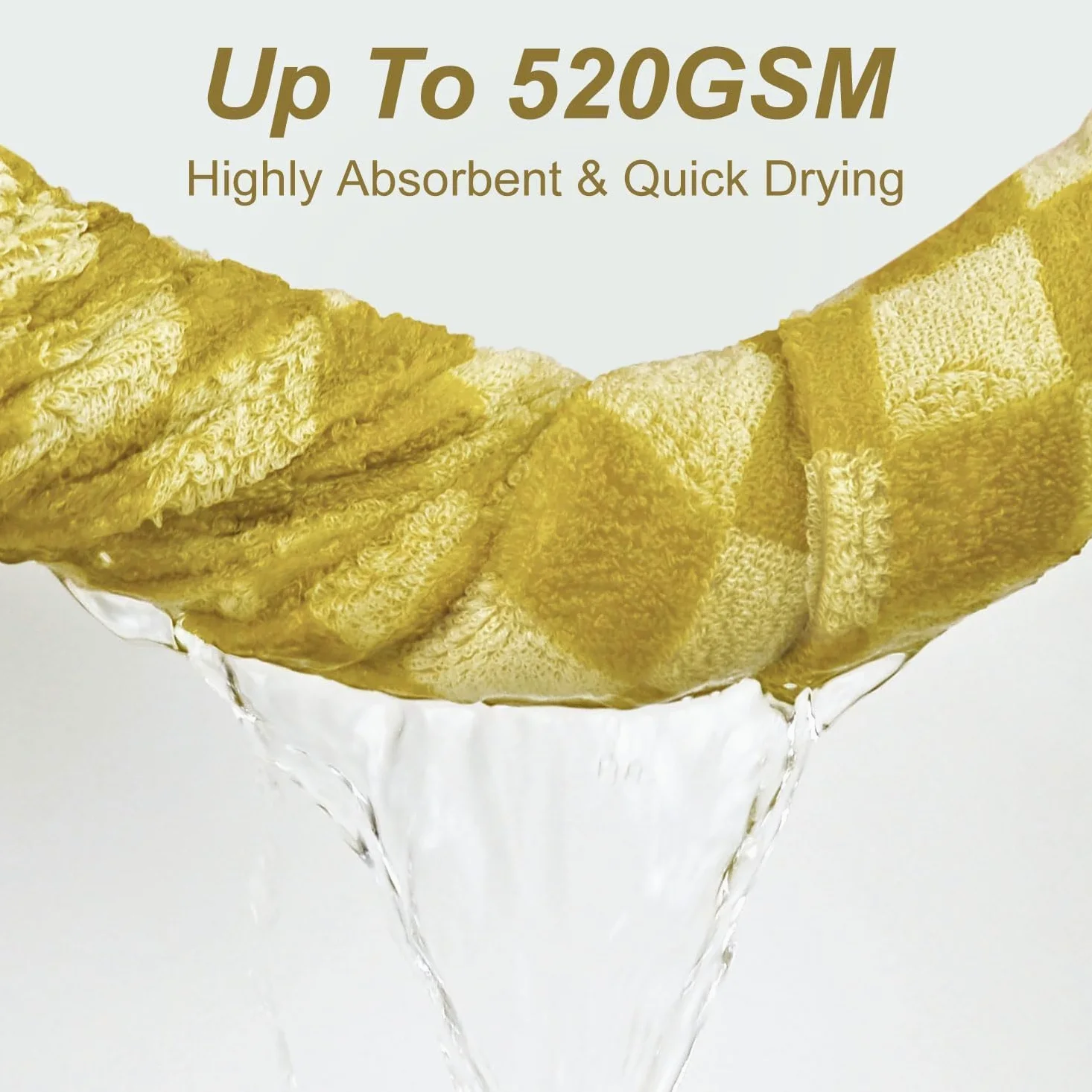 Lot de 2 serviettes de bain de luxe d'automne en coton à carreaux pour séchage du corps, 140 x 69 cm, jaune moutarde