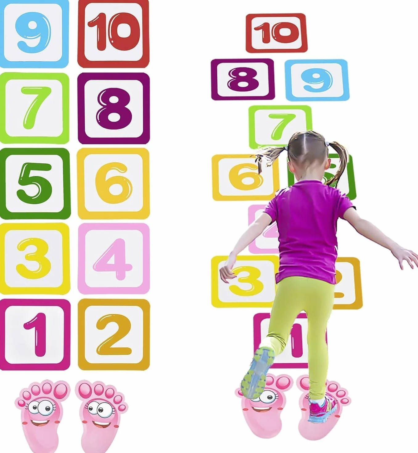 Tapis de Marelle Imperméable pour Enfant, 10 Chiffres Puzzle, Autocollant Mural de Sol, Décoration Chambre Bébé