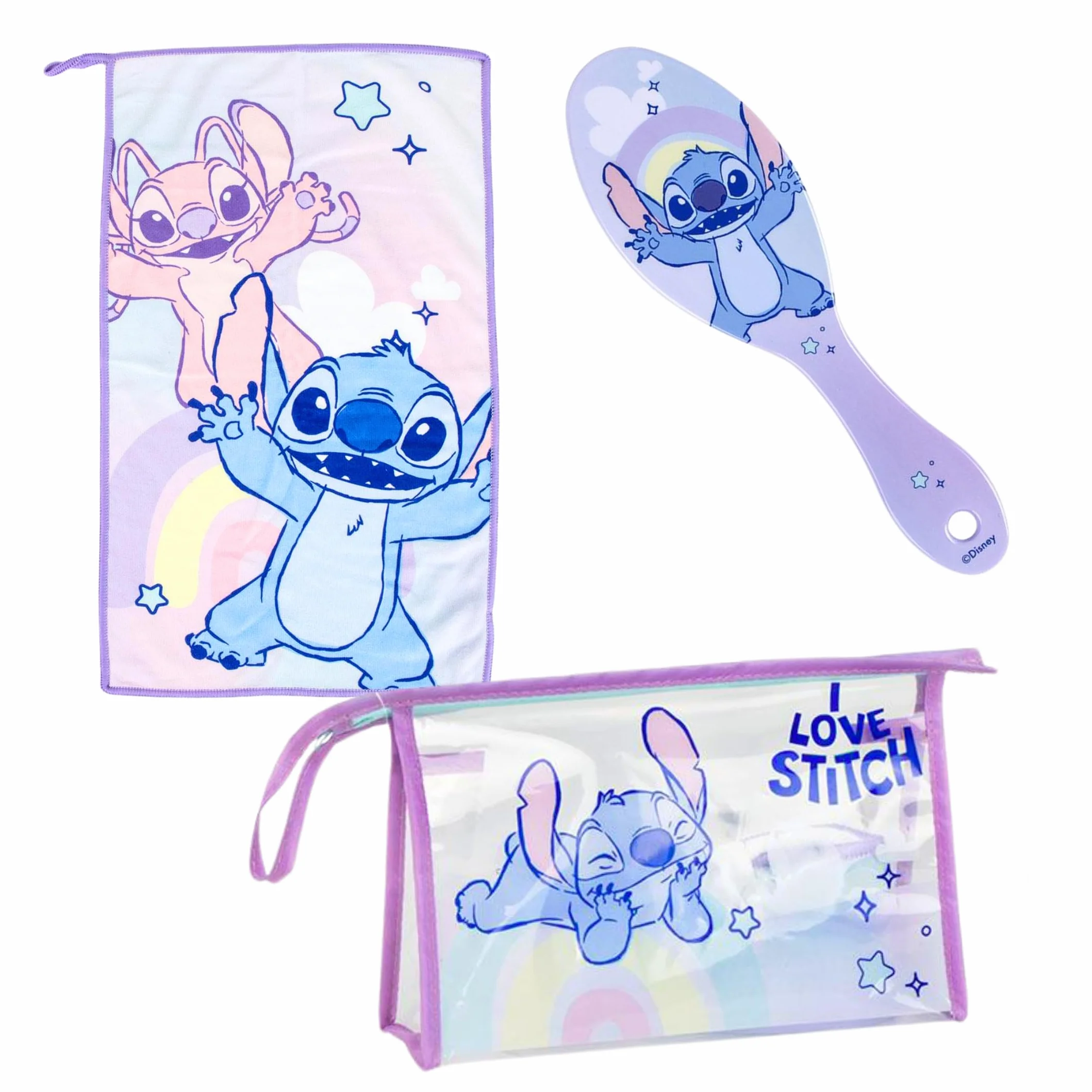 Disney Stitch Trousse de Toilette Enfant Motif Stitch Angel Brosse Cheveux Serviette Porte-Monnaie sans PVC
