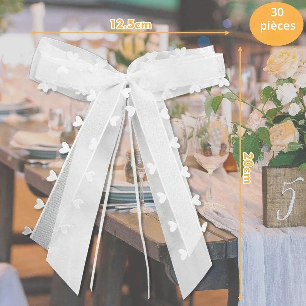 30 Pièces Noeud Voiture Mariage Blanc Décoration de Voiture Satin Ruban Mariage Cadeau