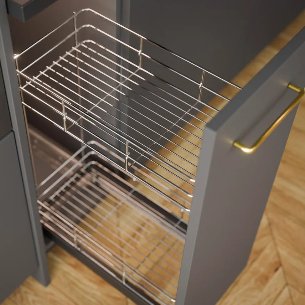 ATM panier coulissant cuisine 30 cm acier inoxydable fermeture douce cargo | Extraction complète, réglage façade 3D, finition argent mat, rangement placard, aménagement intérieur, usage domestique